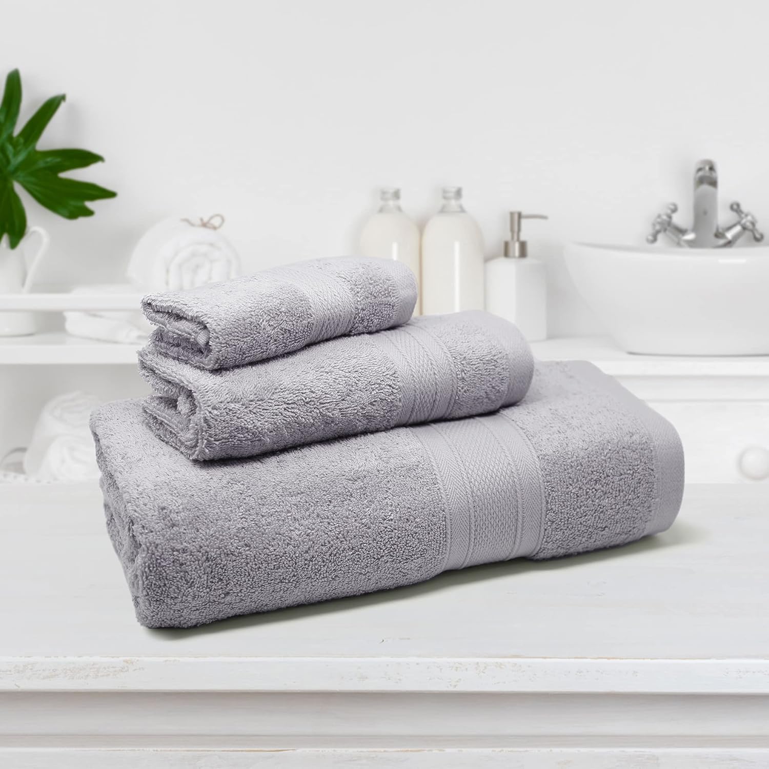 TRIDENT Toallas de baño, juego de 3 toallas de lujo, 100% algodón, 1 toalla de baño, 1 toalla de mano, 1 toalla de baño absorbente de secado rápido,