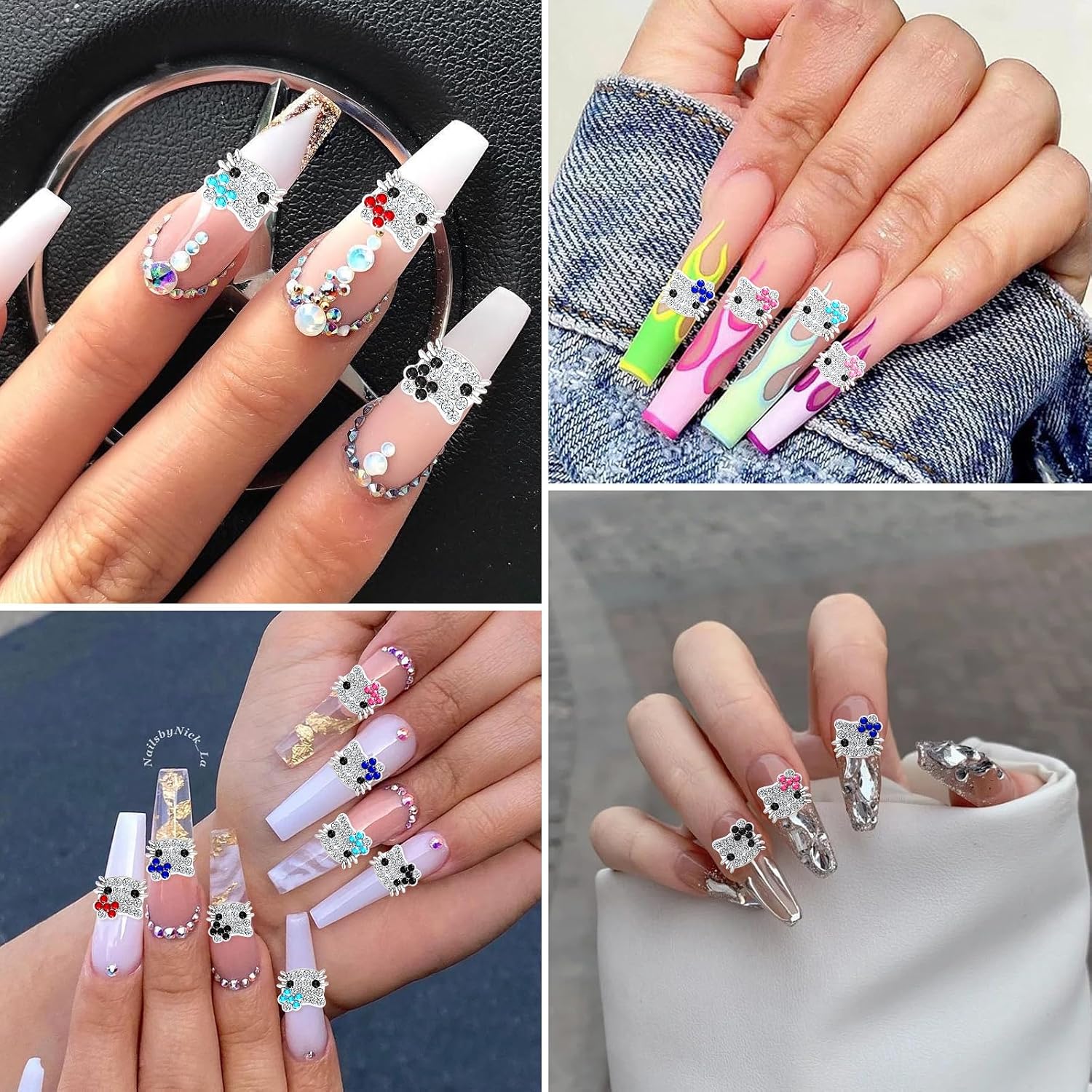 60 dijes de uñas Kawaii 3D para decoración de uñas, suministros de resina con parte trasera plana para uñas acrílicas, lindos dibujos animados de