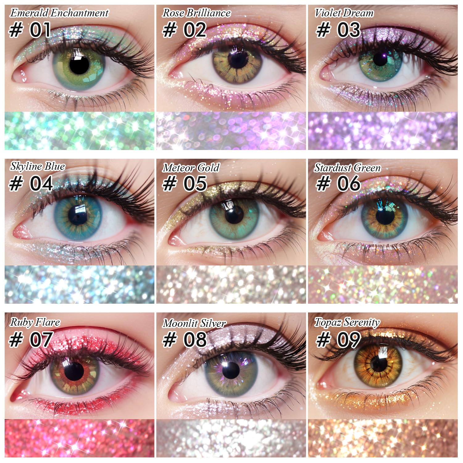 Juego de delineador de ojos con purpurina líquida de 3 colores, sombra de ojos con purpurina metálica, secado rápido, fácil de aplicar, delineador