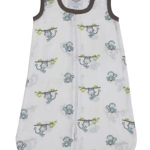 Bacati – Saco de dormir de muselina Happy Monkeys (manta portátil) (M, azulgris) Bacati – Saco de dormir de muselina Happy Monkeys (manta portátil) (M, azulgris)