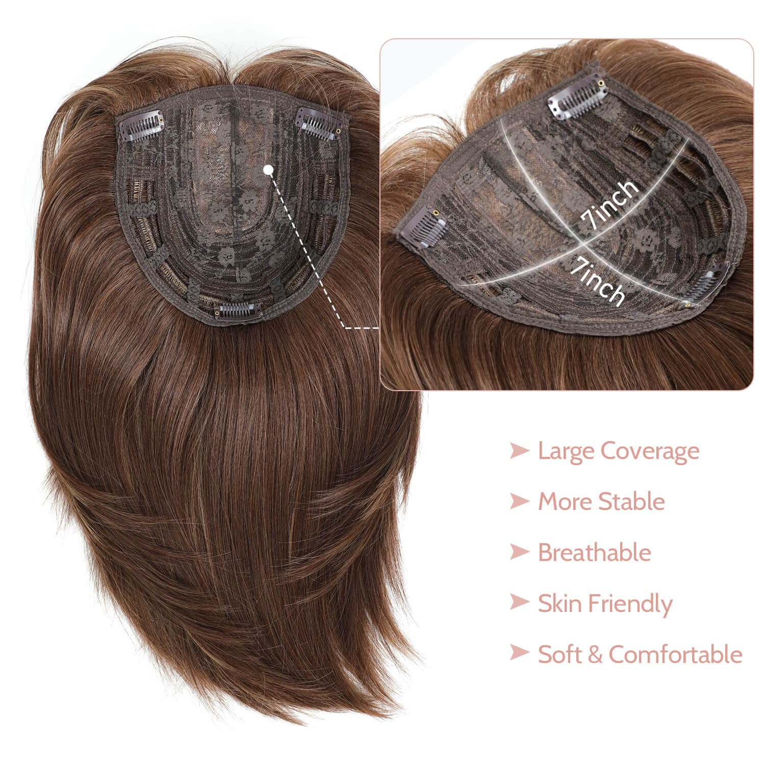 Molefi Toppers para el cabello para mujer, para adelgazar el cabello o la pérdida de cabello, 7 x 7 pulgadas, cortadores de pelo corto con cubierta