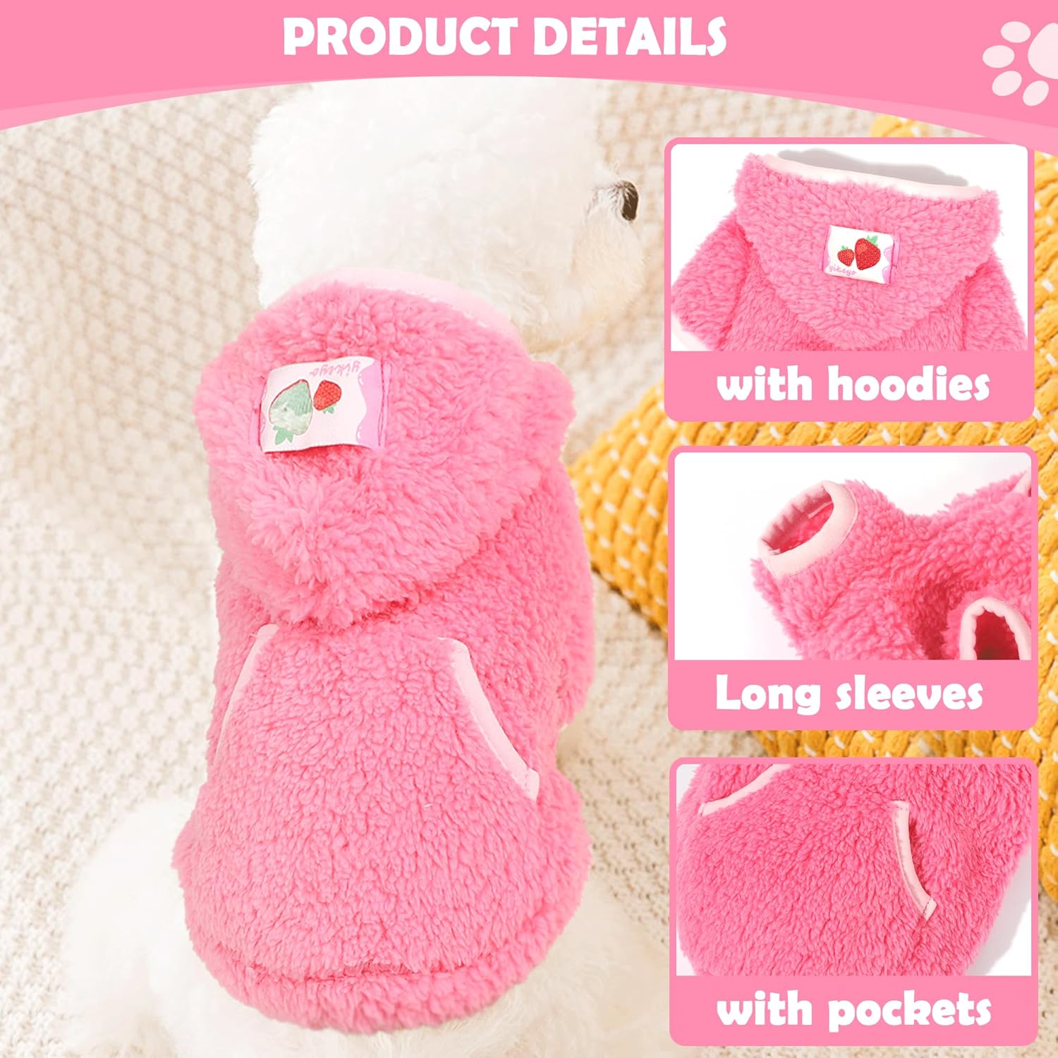 XXS – Suéter de invierno para perros pequeños y niñas, sudadera con capucha de forro polar para perros pequeños, suéteres cálidos para cachorros