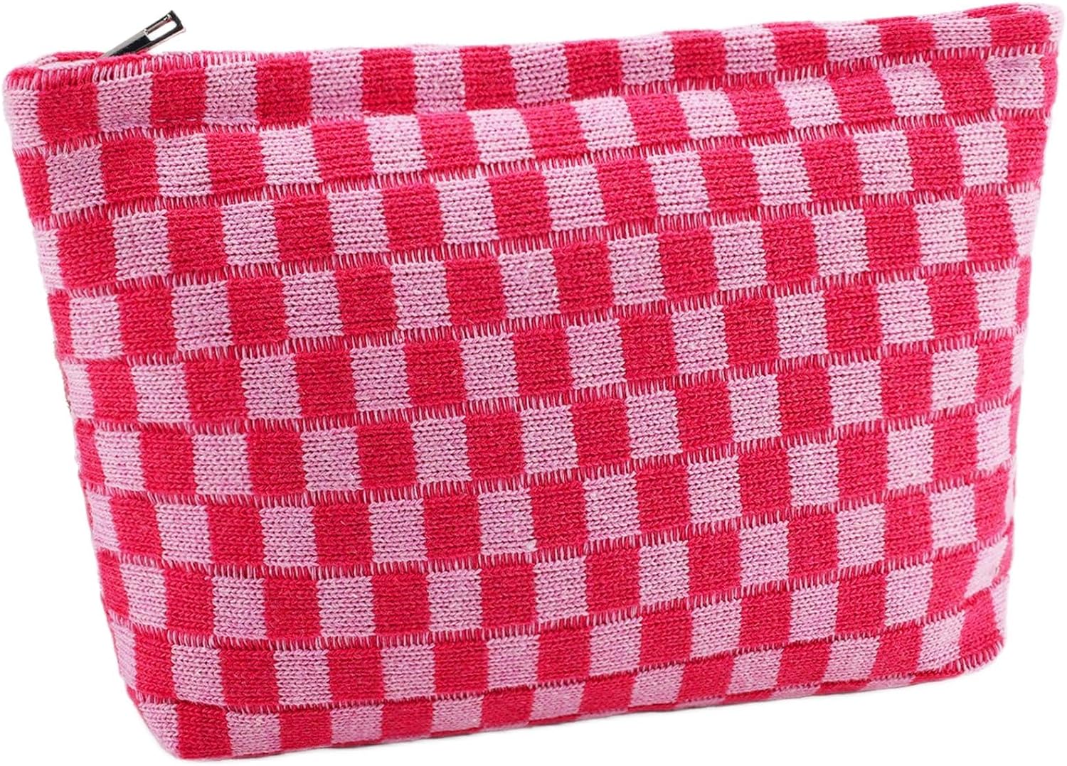 Bolsa de maquillaje a cuadros para mujer, juego de bolsa grande de cosméticos de viaje, bonita bolsa de maquillaje para bolso, bolsa de aseo con