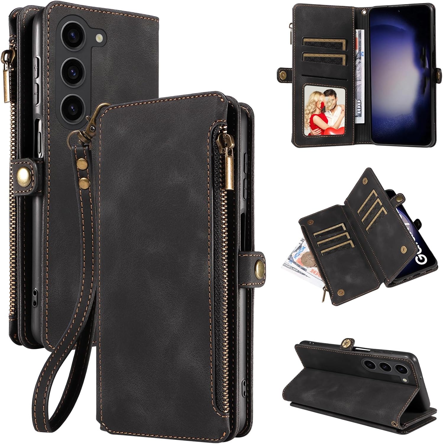 Funda de cuero con soporte de cremallera para Xiaomi Mi Poco X3 X4 X5ProNFC, cuerda de mano, soporte, cubierta trasera de hebilla de cobre