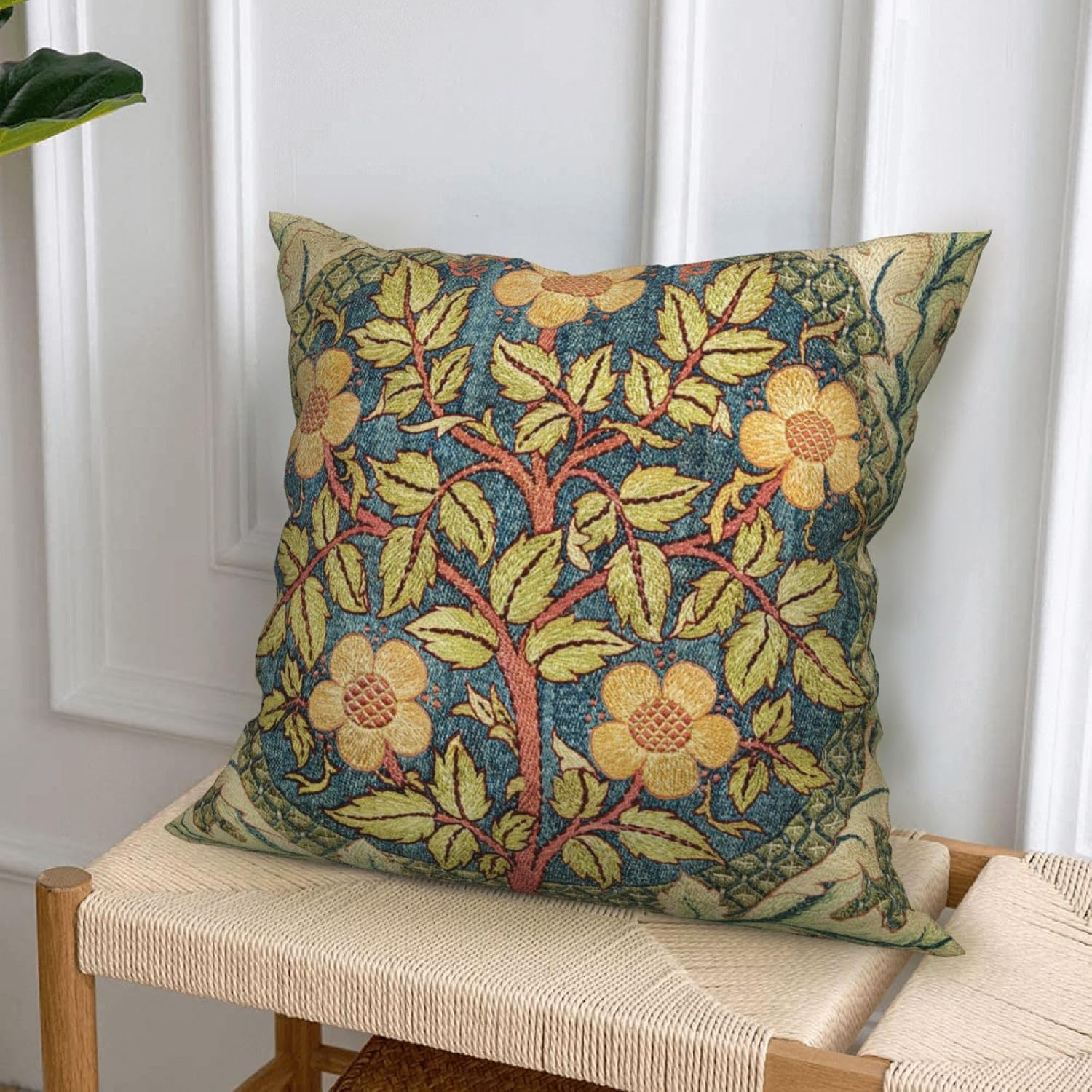 HOSTECCO William Morris – Juego de 4 fundas de almohada de 18.0 x 18.0in, diseño de corona de rosa de madreselva, fundas de cojín cuadradas