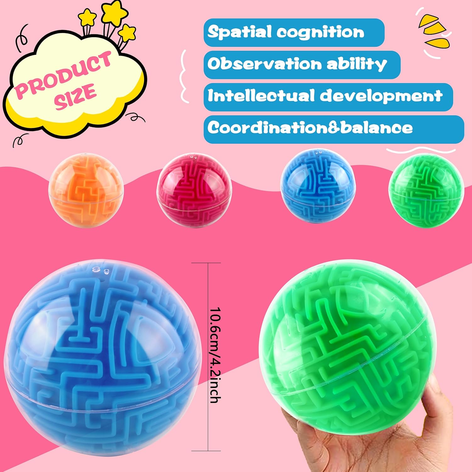 4 paquetes de bola de laberinto 3D de 4 pulgadas, gravedad mágica, bola de laberinto tridimensional, cubo de laberinto, juguetes para niños y