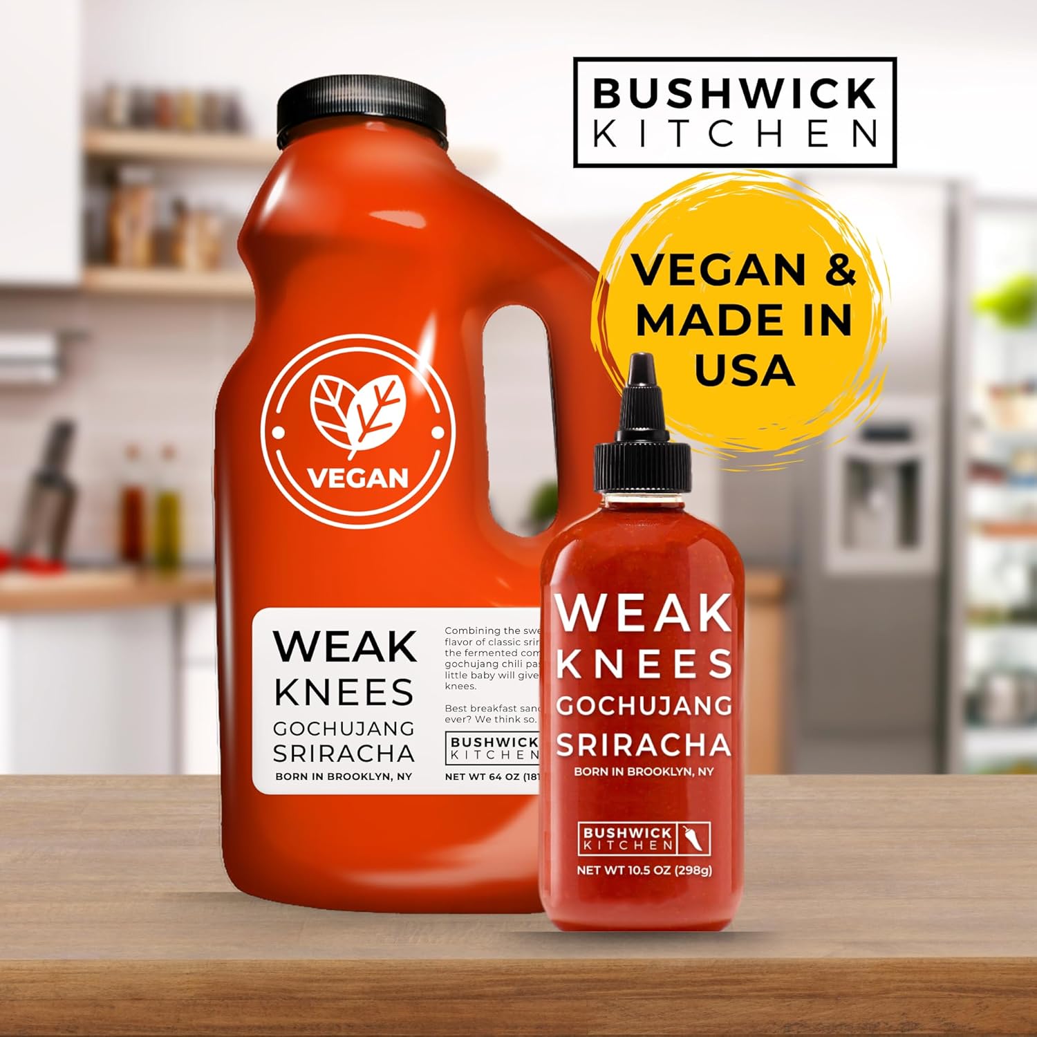 Weak Knees Gochujang Sriracha – Salsa picante de 64 onzas, botella a granel de 64 onzas, salsa clásica de chile Sriracha mezclada con pasta de chile