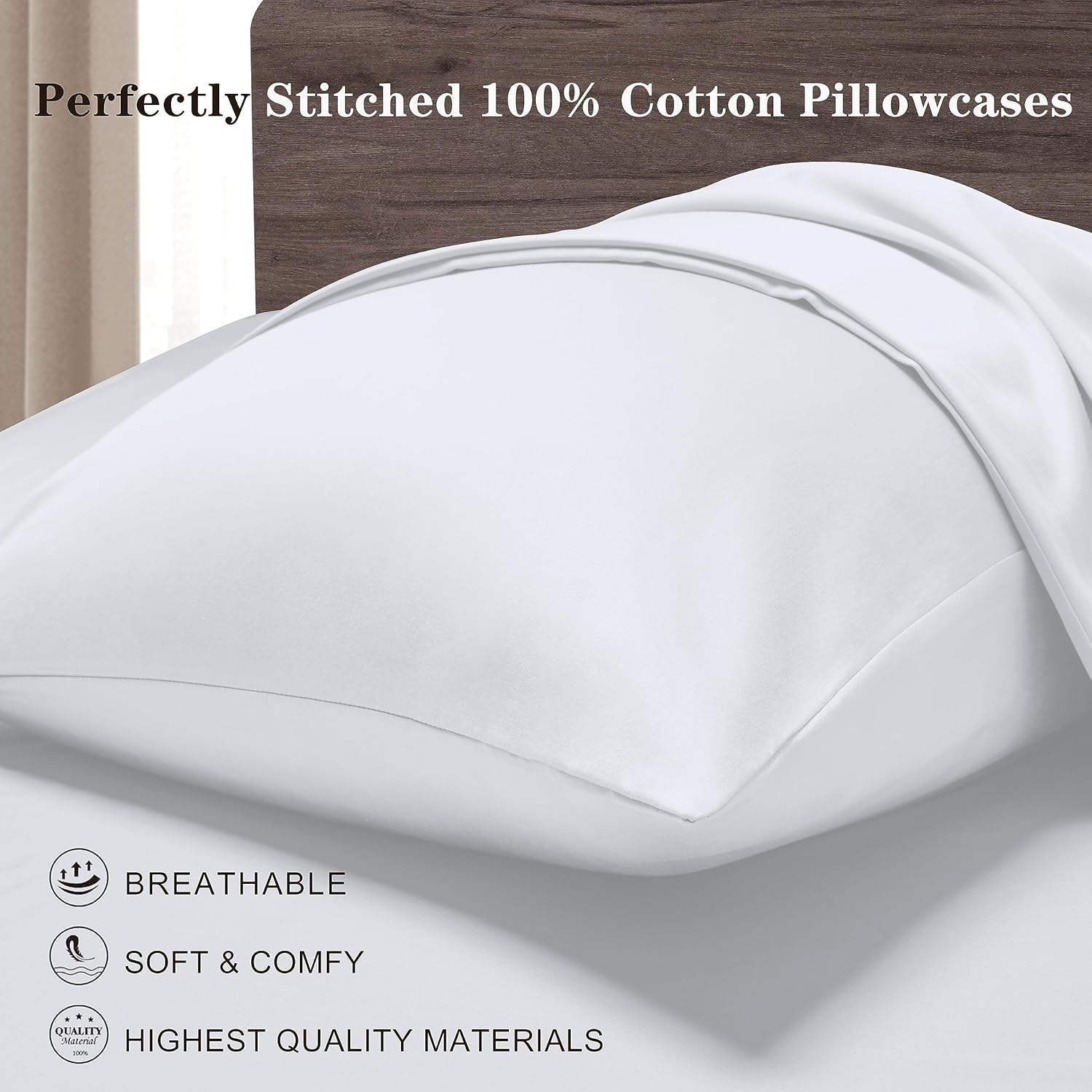 Juego de 2 fundas de almohada de algodón tamaño King de 800 hilos, 100% algodón egipcio, fundas de almohada naturales, suaves y transpirables con