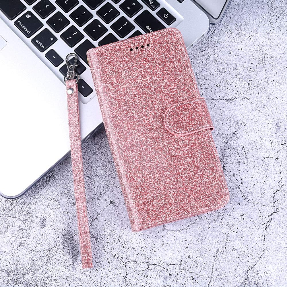 Funda con purpurina para Oneplus 8 con protector de pantalla de vidrio templado y ranura para tarjetero con función atril de cuerpo completo