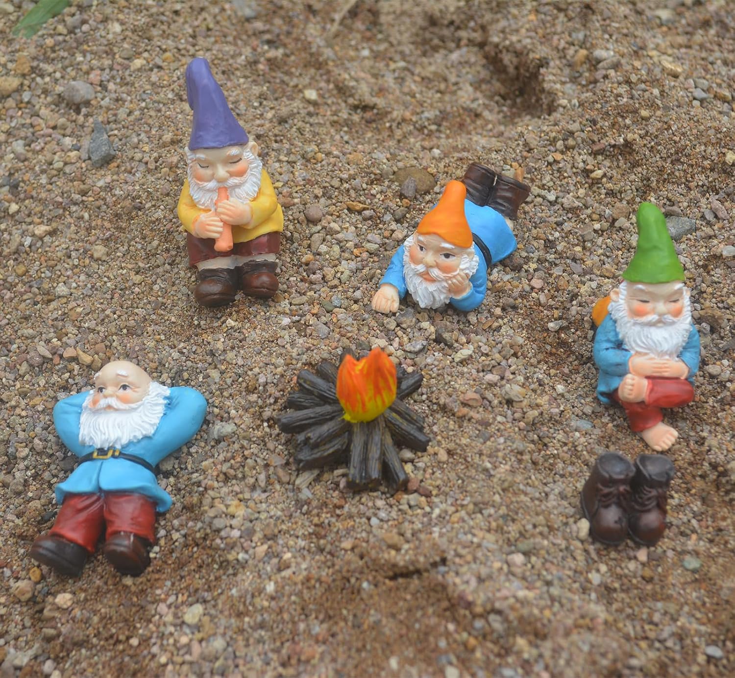 Mini gnomos de jardín, 6 piezas de gnomos de campamento para exteriores, esculturas y estatuas de jardín enano para interiores y exteriores, patio,