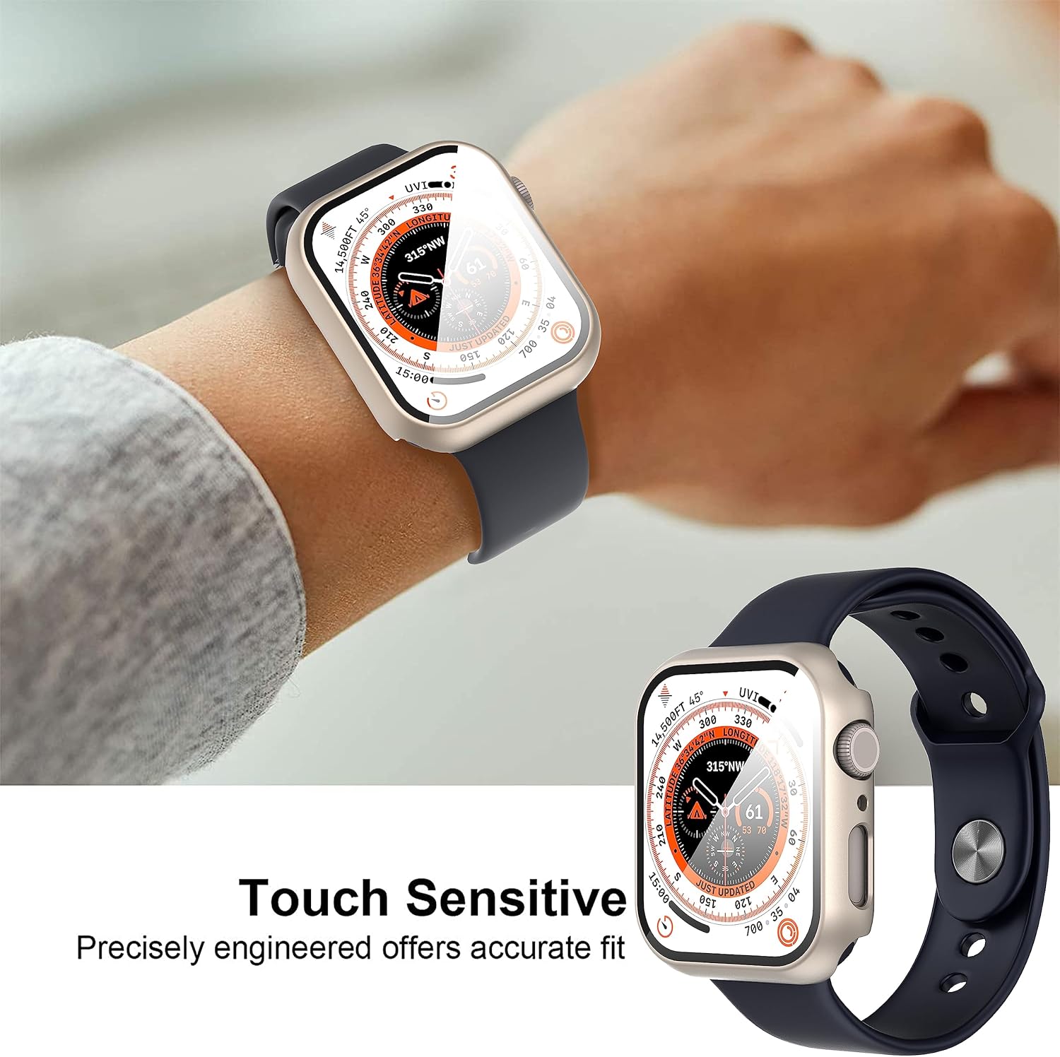 Suoman – Paquete de 2 fundas protectoras de pantalla de vidrio templado para Apple Watch Series 87654Series SE SE 2 de 1.575 pulgadas, funda