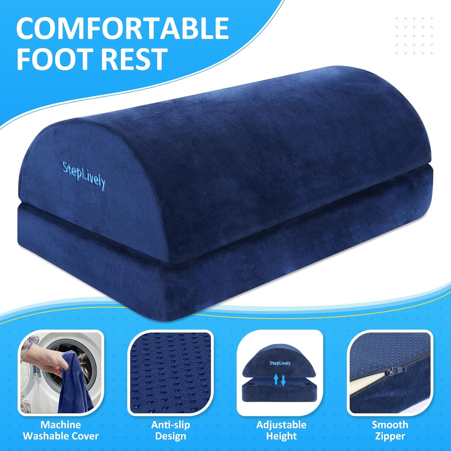 StepLively Reposapiés para debajo del escritorio en el trabajo, cómodo taburete con 2 alturas ajustables, reposapiés con funda lavable, para aliviar