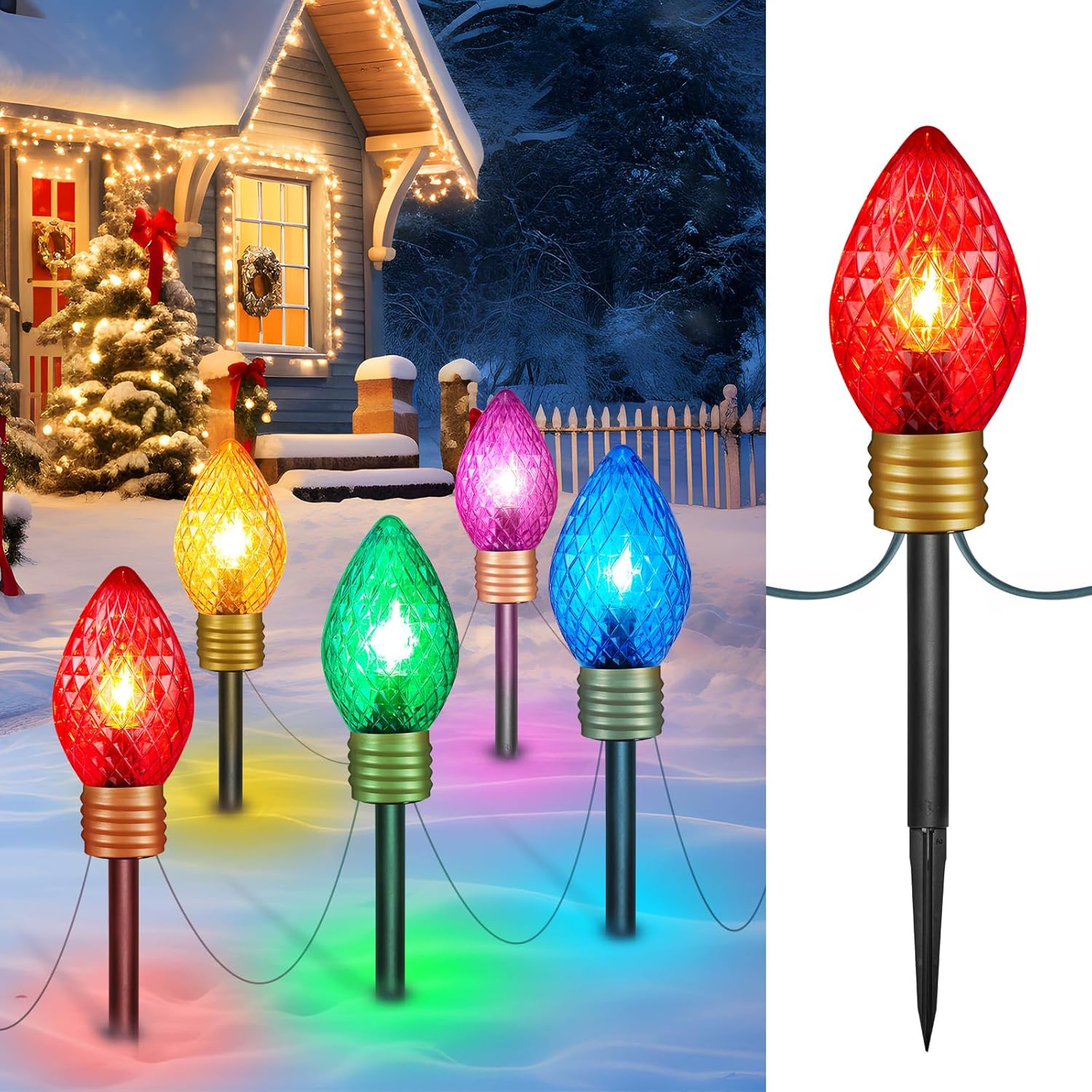 Strawberry Jumbo C9 – Luces de camino de Navidad para exteriores, 8.5 pies, 5 luces LED Jumbo C9, bombilla multicolor gigante, luces de Navidad para