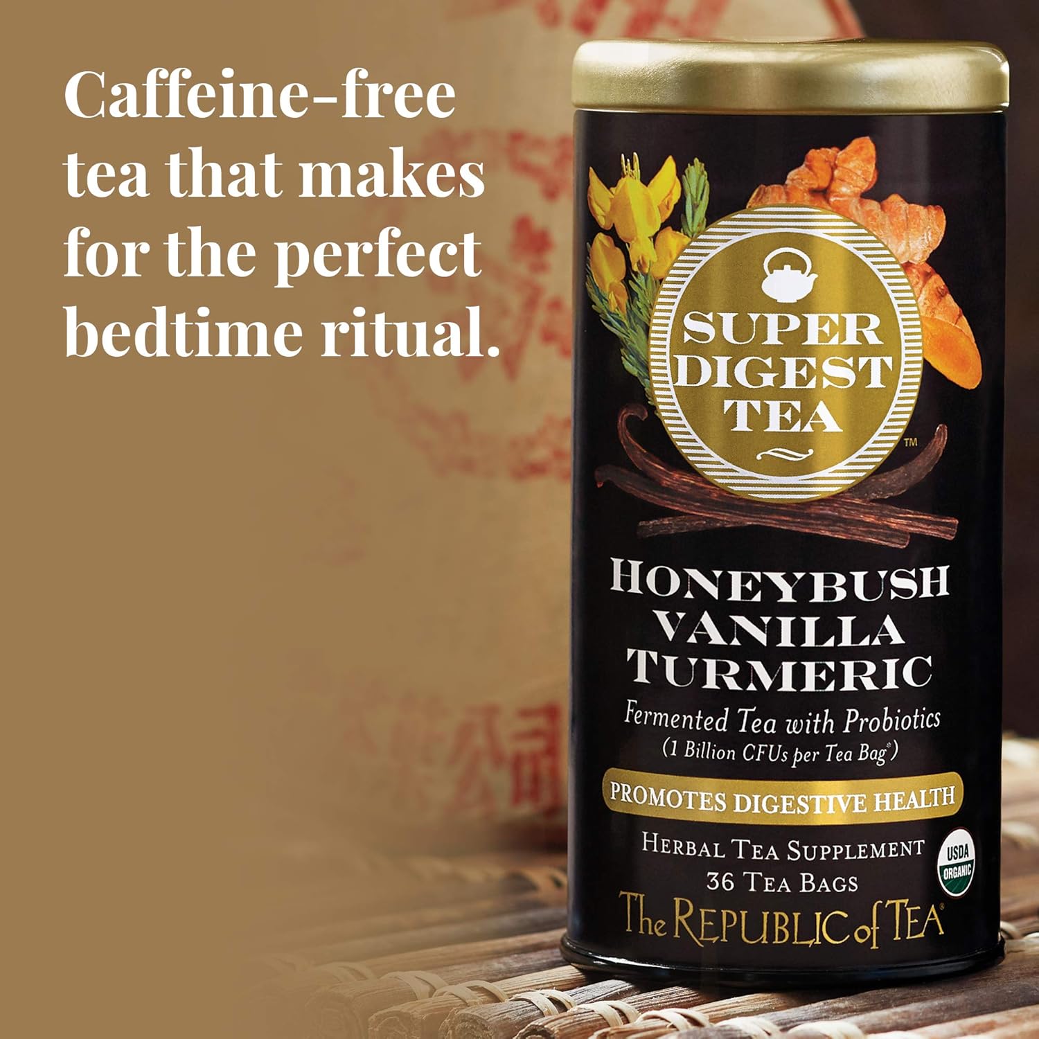 The Republic of Tea Organic Honeybush Vanilla Turmeric SuperDigest Tea  Probiotic Tea Bag (36 count)