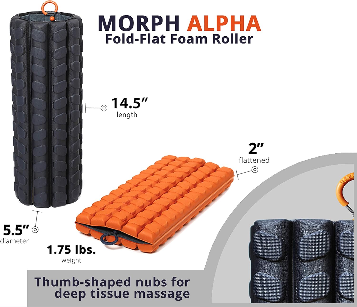 Morph – Rodillo de espuma para el hogar, gimnasio, oficina, viajes, atletas – Rodillo plegable y ligero para masaje de puntos de activación,