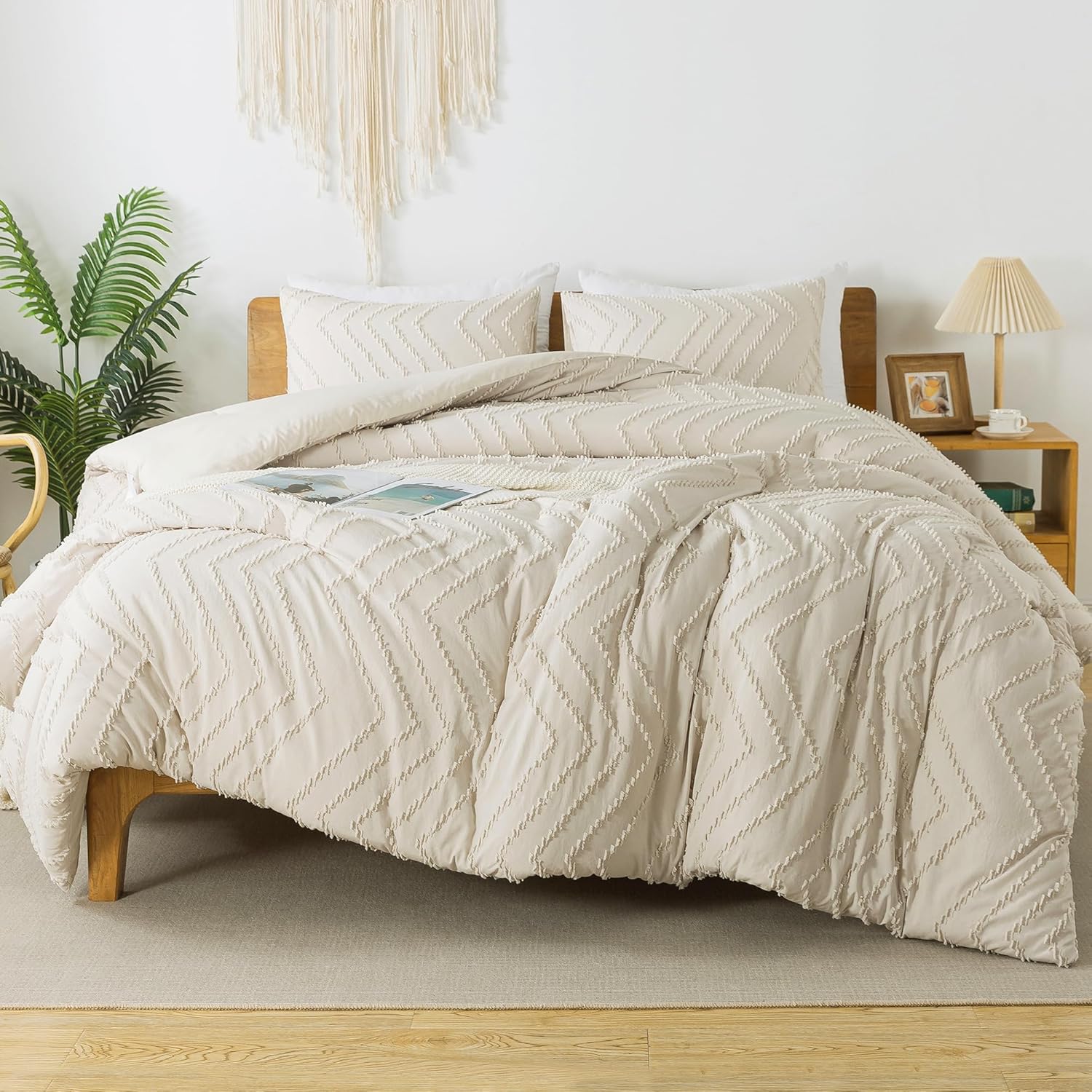Litanika Juego de edredón beige tamaño King con sábanas, 7 piezas, ropa de cama en una bolsa, juego completo de ropa de cama con edredón, sábanas,