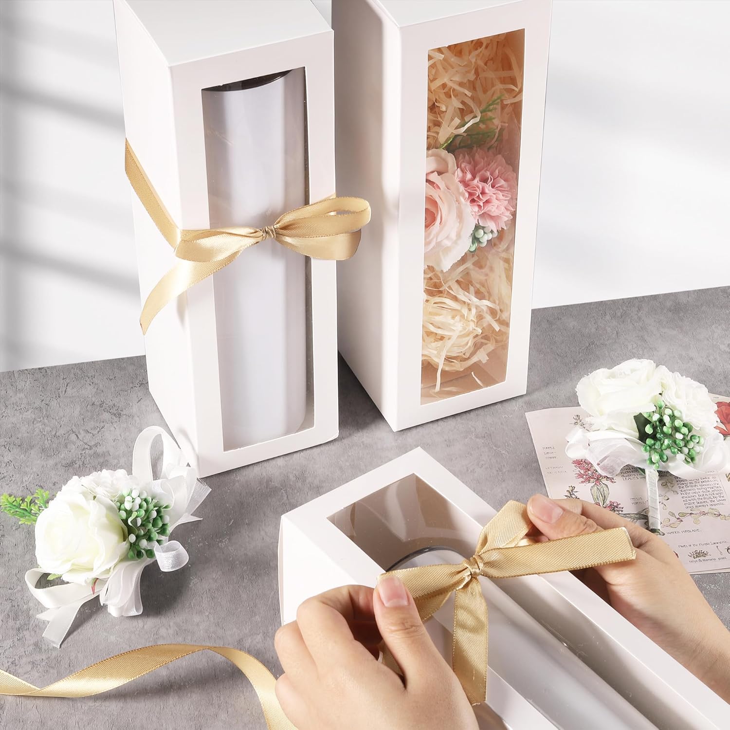 JMScape 24 cajas de regalo para vasos de sublimación, caja de regalo transparente con cinta, cajas de exposición con ventana para vasos de