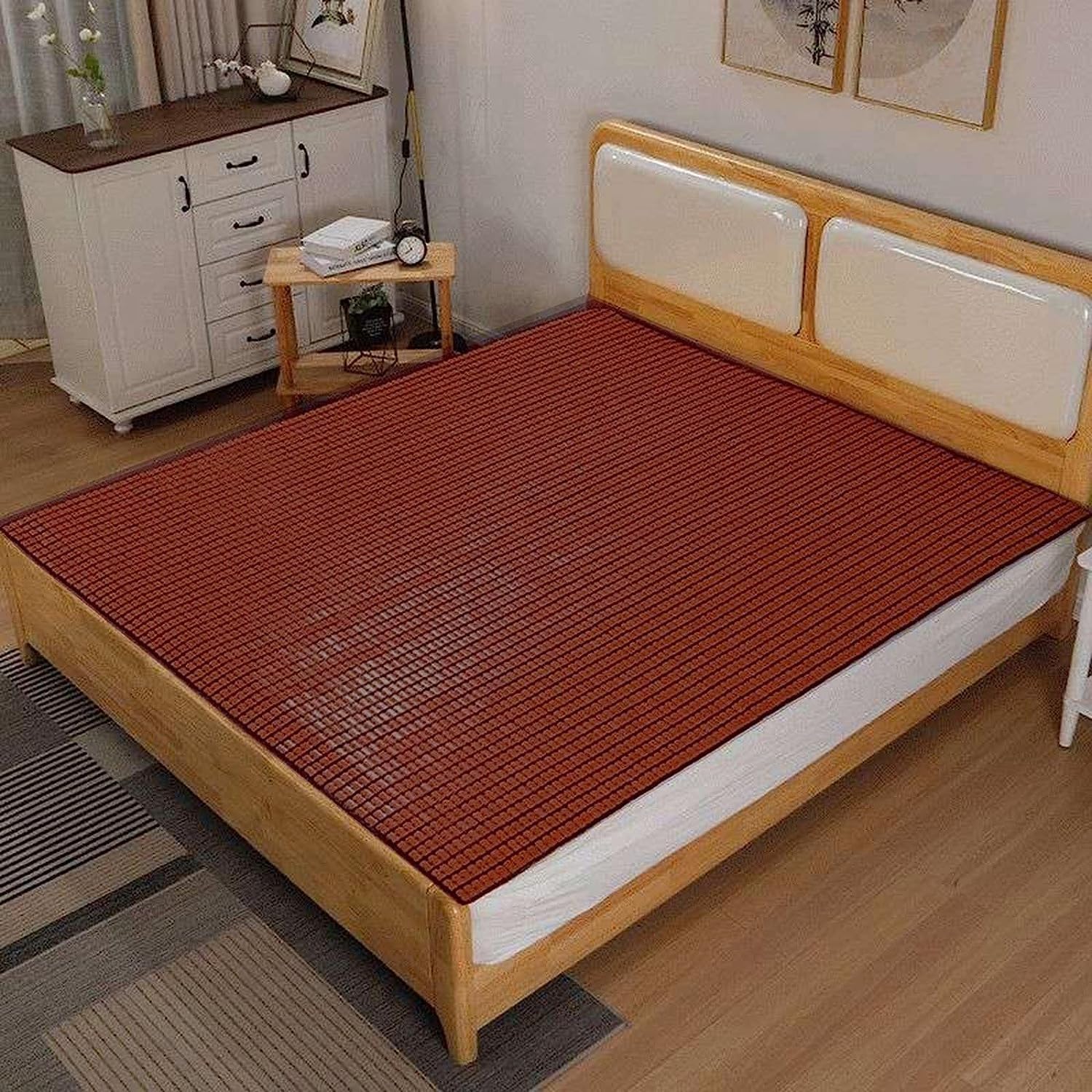 KeewEn Tapete plegable de bambú para cama, refrescante para el verano, absorbe el sudor y es transpirable, cubrecolchón duradero para dormitorio