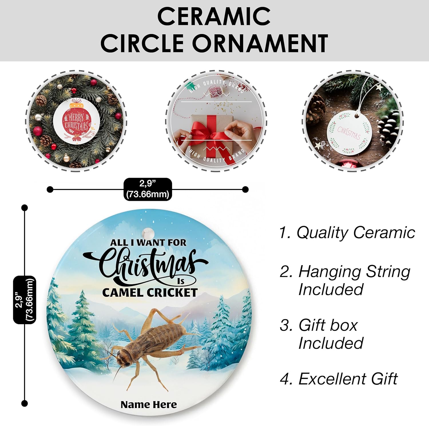 Adorno de regalo personalizado de grillo de camello 2023 para decoración del árbol de Navidad, regalos de recuerdo personalizados para dueños de