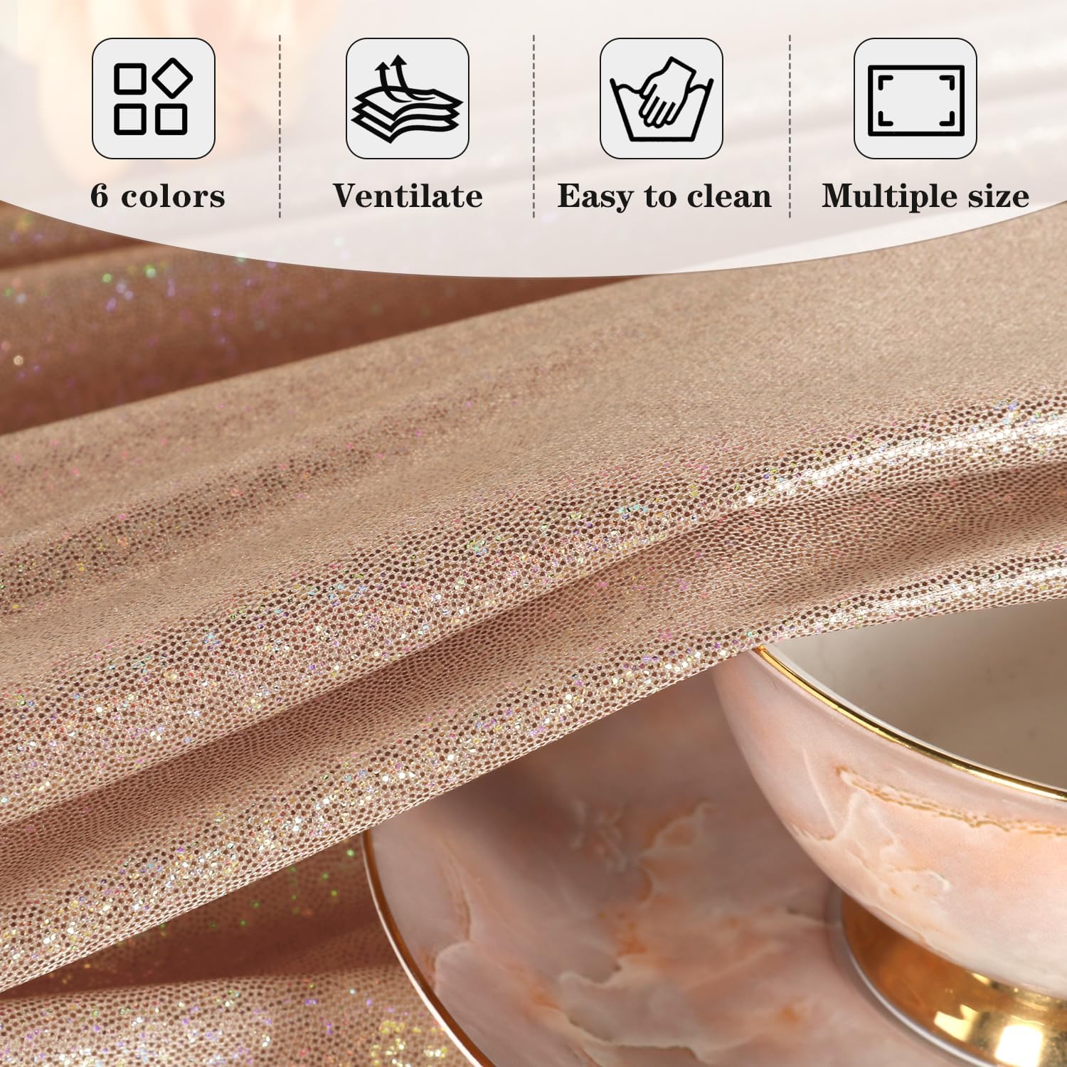 Fitable Mantel de lentejuelas color oro rosa para fiestas, paquete de 2, 90×132 pulgadas, mantel rectangular con purpurina brillante para mesas de 8