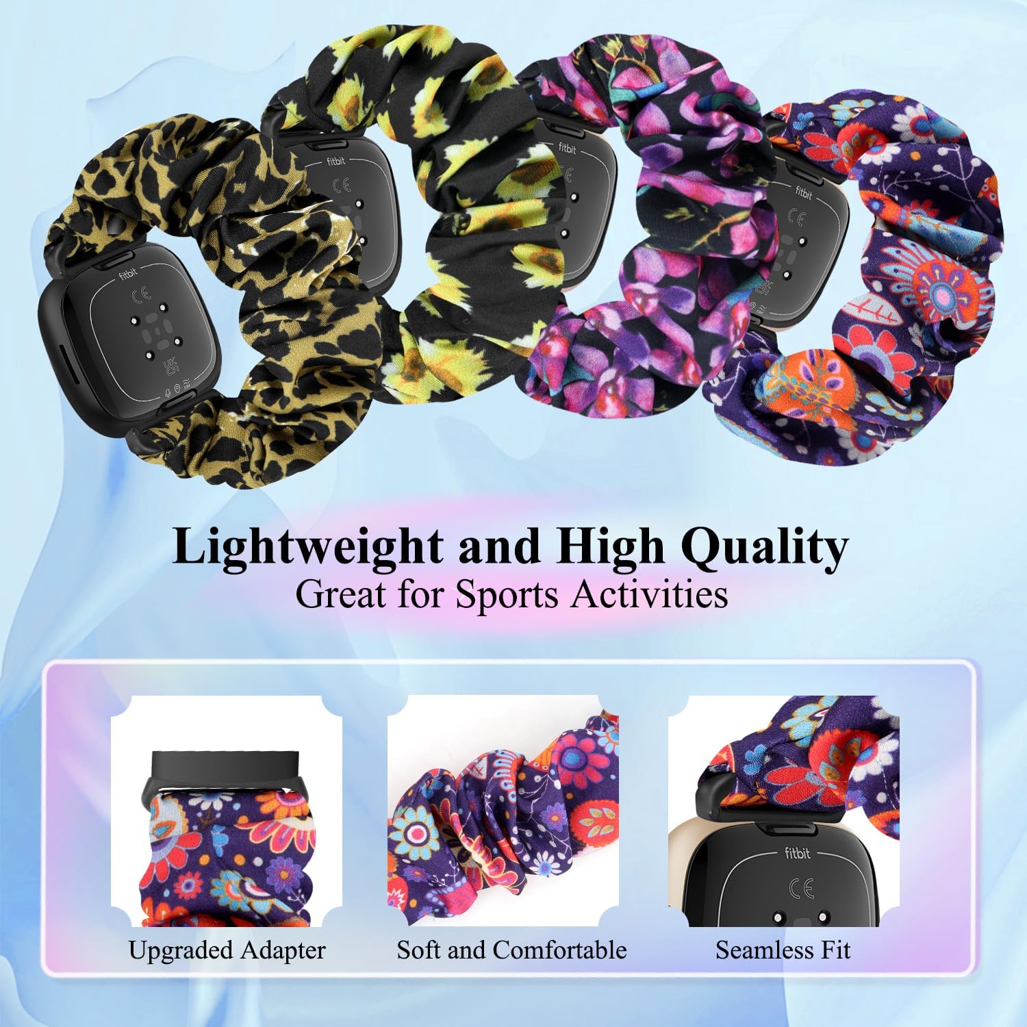 Banda elástica de nailon compatible con Fitbit Versa 3Fitbit Versa 4Fitbit SenseSense 2 bandas para mujeres y hombres, correa deportiva elástica