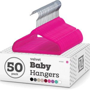 Zober Perchas de terciopelo para bebé, paquete de 50 perchas antideslizantes para camisas, pantalones y vestidos con gancho giratorio, perchas Zober Perchas de terciopelo para bebé, paquete de 50 perchas antideslizantes para camisas, pantalones y vestidos con gancho giratorio, perchas