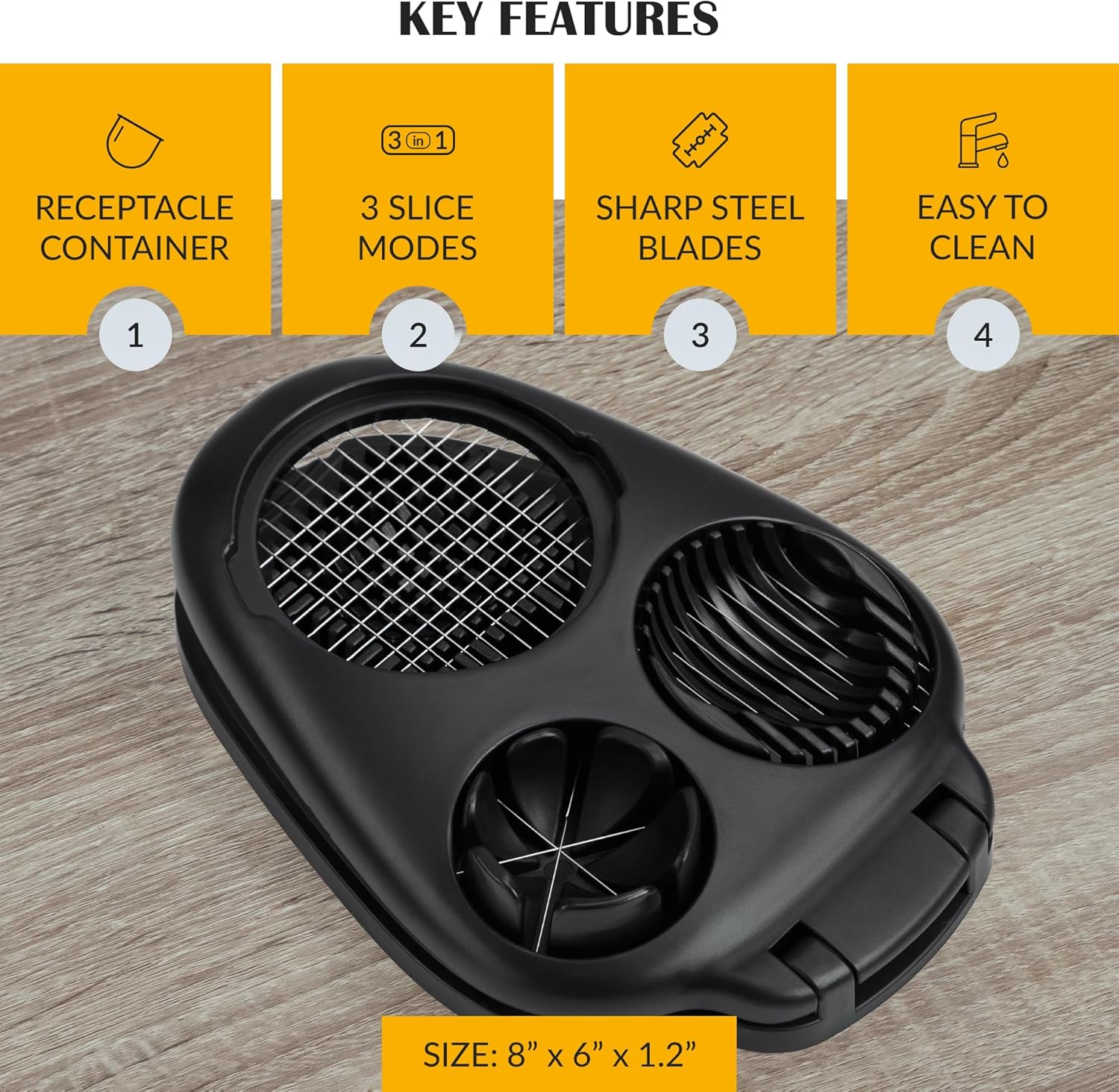 CraftyCrocodile Cortador de huevos duros para huevos duros, 3 modos de rebanada, práctico cortador de huevos de acero inoxidable resistente,