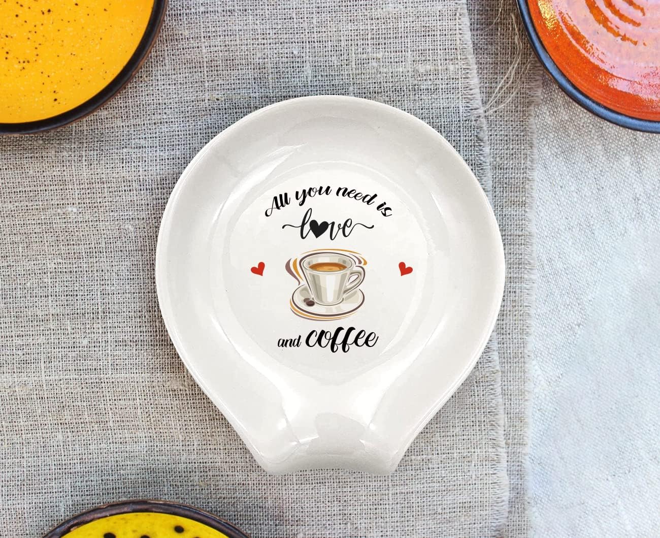 WHING Farmhouse Kitchen – Soporte para cuchara de té de cerámica blanca para café, todo lo que necesitamos es amor y café, decoración de estación de