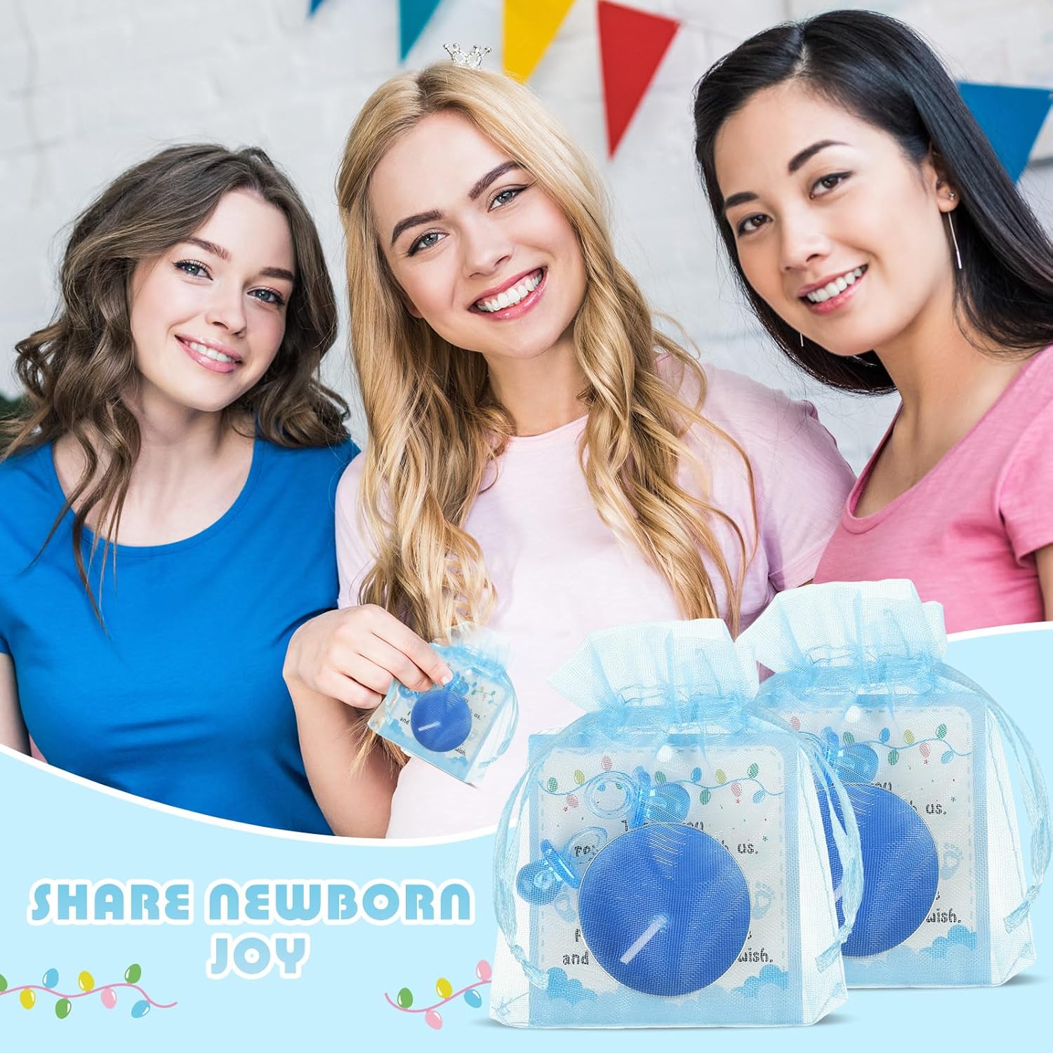 Ctosree 50 juegos de regalos de baby shower para invitados, 50 lindos chupetes de bebé, 50 velas de luz de té, 50 etiquetas de agradecimiento, 50