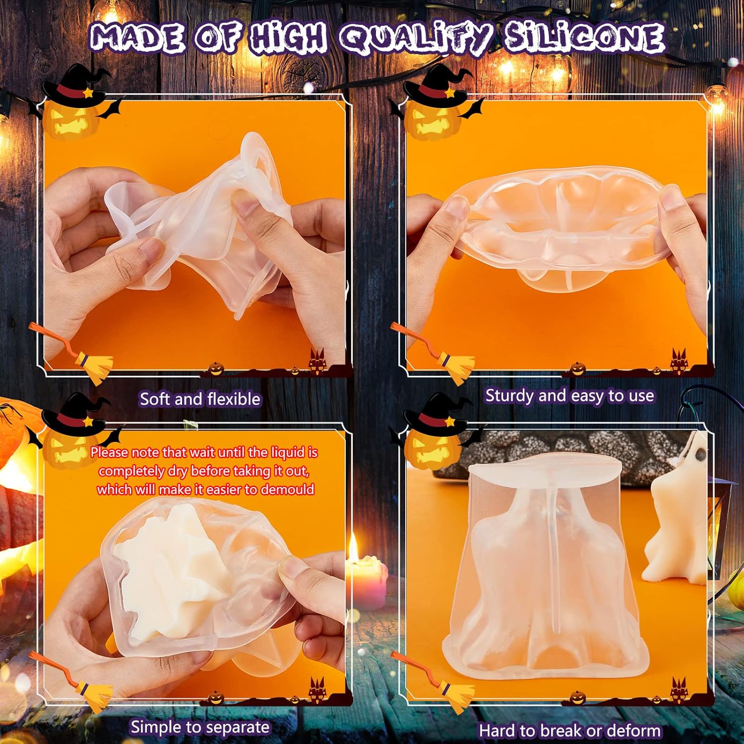 Moldes de vela de fantasma de Halloween para hacer velas, moldes de silicona en forma de fantasma 3D con mechas de vela, jabón de cera, molde de