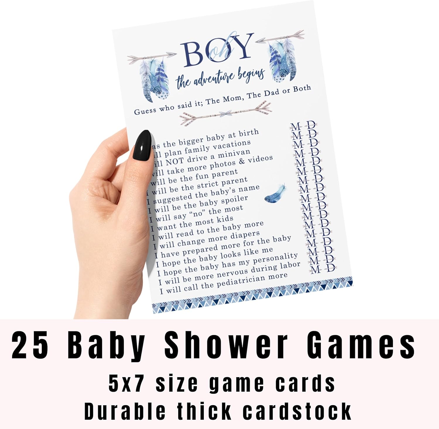 Paper Clever Party Adventure Begins Mommy o Daddy – Juego de 25 tarjetas de actividades de Adivina quién, recuerdos rústicos, cartulina estampada