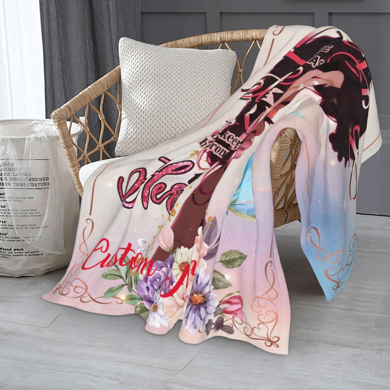 Manta afroamericana personalizada, tamaño Queen, niña negra, mujeres afro, con cita inspiradora, manta de franela para dormitorio, cama, mantas