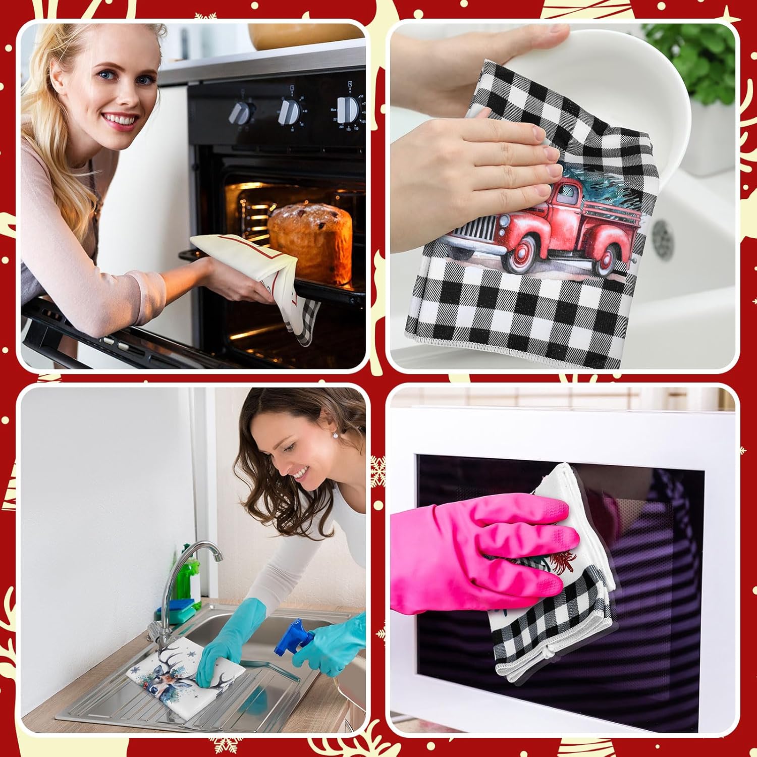 Geyoga 6 paños de cocina de Navidad de 16 x 24 pulgadas, absorbentes, paños de cocina de Navidad, decoración de cocina de Navidad para Navidad,