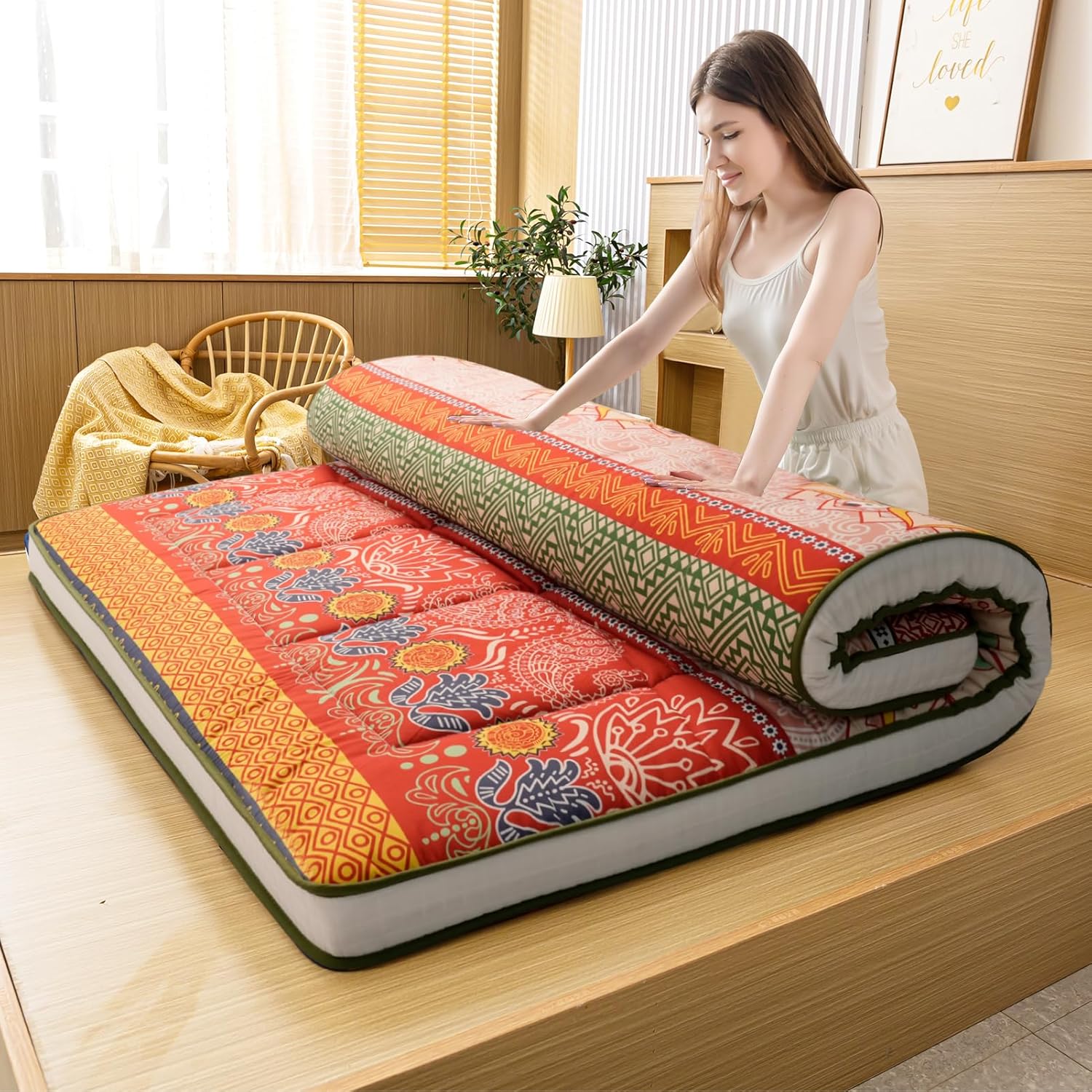 Colchón de futón extra grueso, acolchado japonés plegable enrollable colchón para dormir, colchón portátil plegable para acampar Shikibuton,