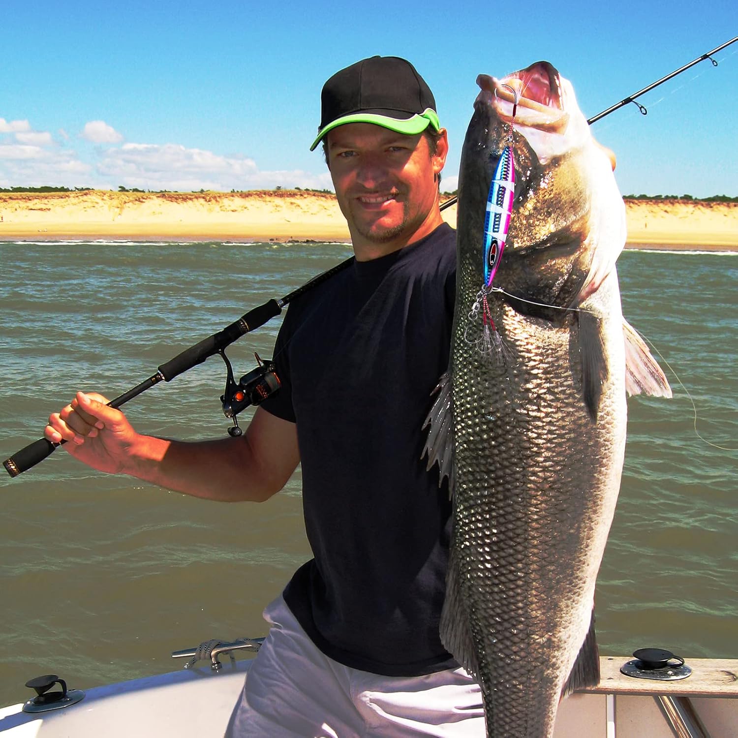 Goture Jig Lento Plano Otoño Luminoso Plomo Vertical Jig Señuelo Artificial de Agua Salada Señuelo de Pesca con Dos Asistencias Mustad Gancho para
