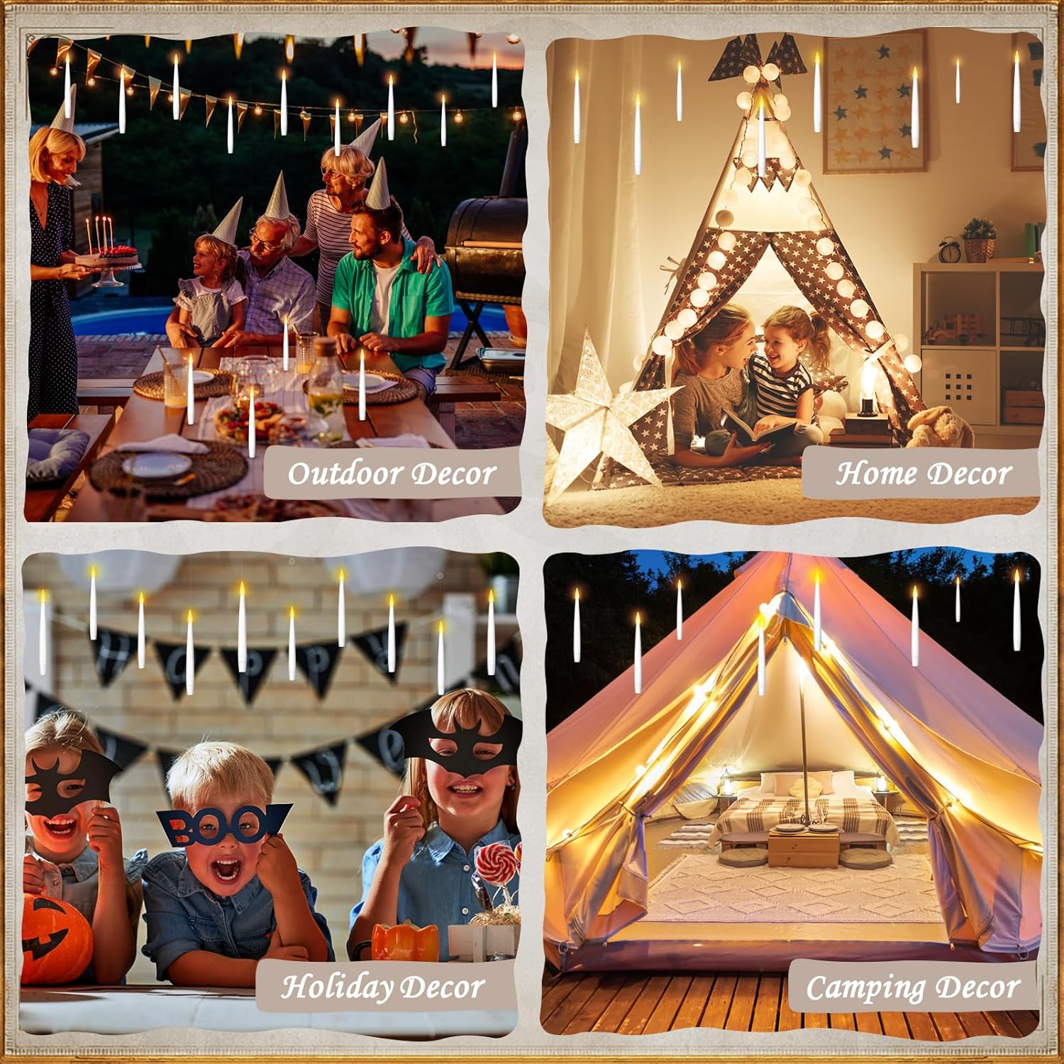 Velas flotantes con varita, 20 unidades, velas mágicas colgantes con cuerda parpadeante, luz cálida, velas LED sin llama con control remoto, luces