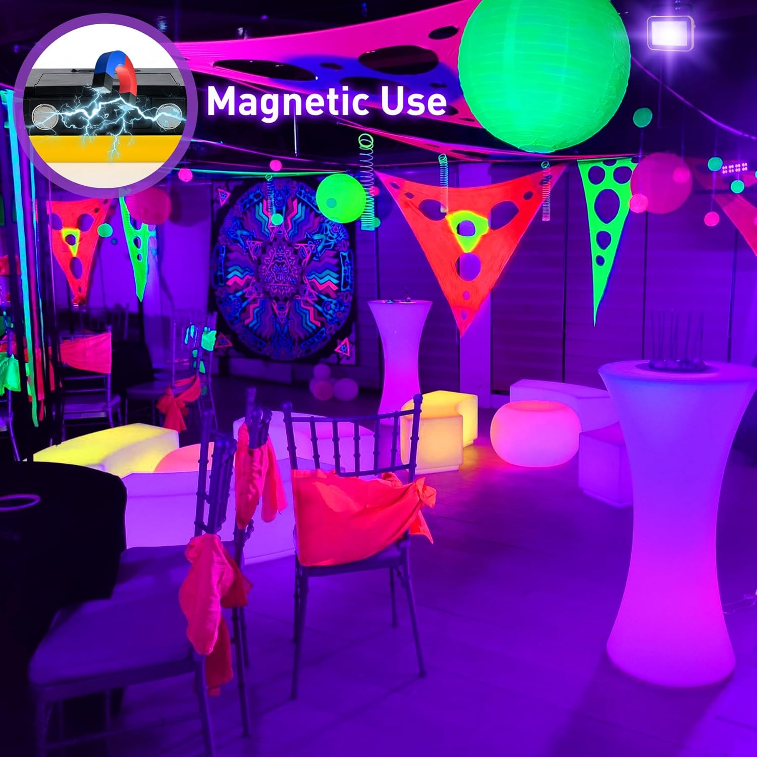 Luz negra LED recargable, luz negra portátil alimentada por batería, luz LED de inundación de 395 nm, luces negras, fiesta de neón brillante, pesca