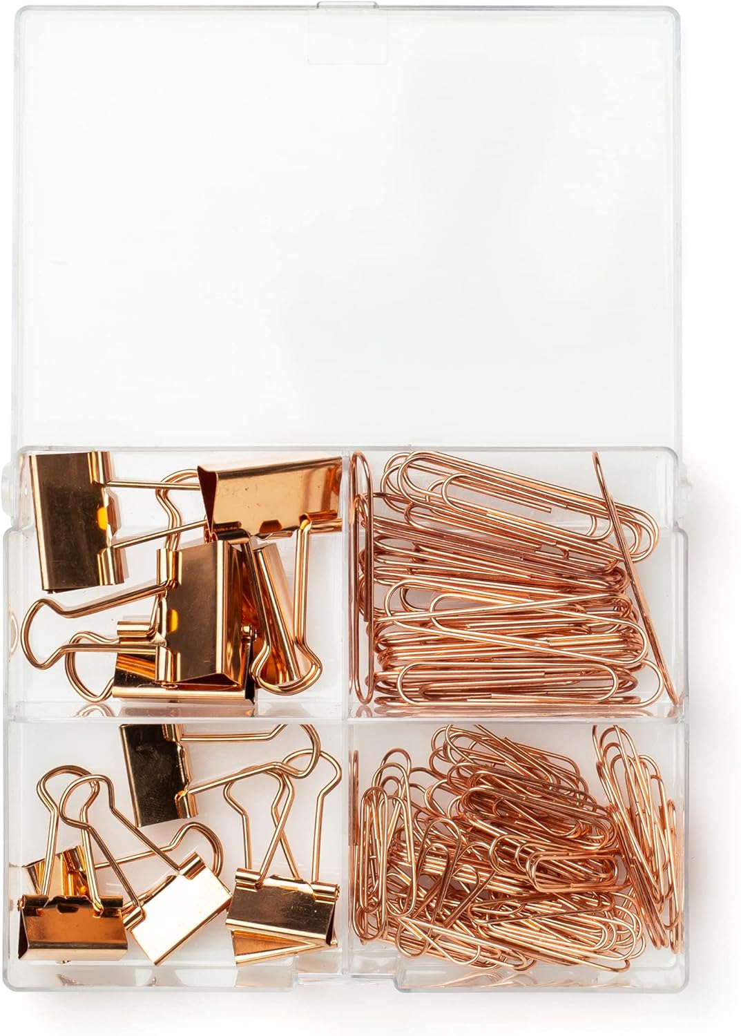 Kit de suministros de oficina con clips de papel y clips de oro rosa, 100 clips de acero inoxidable y clips de papel de varios tamaños en un