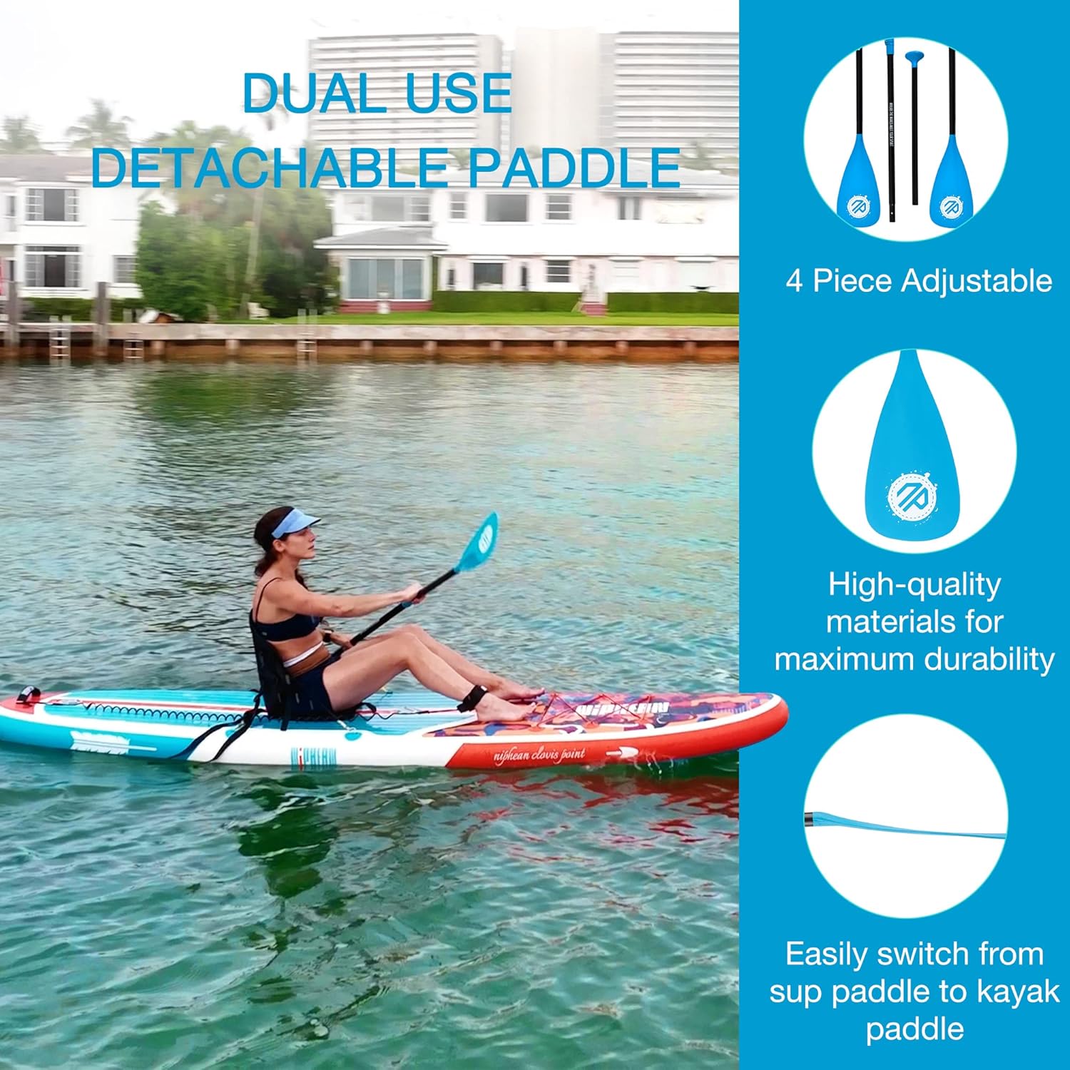 Sup Paddle, 3 y 4 piezas desmontables remo flotante paddle, paleta de kayak ajustable, remos duraderos