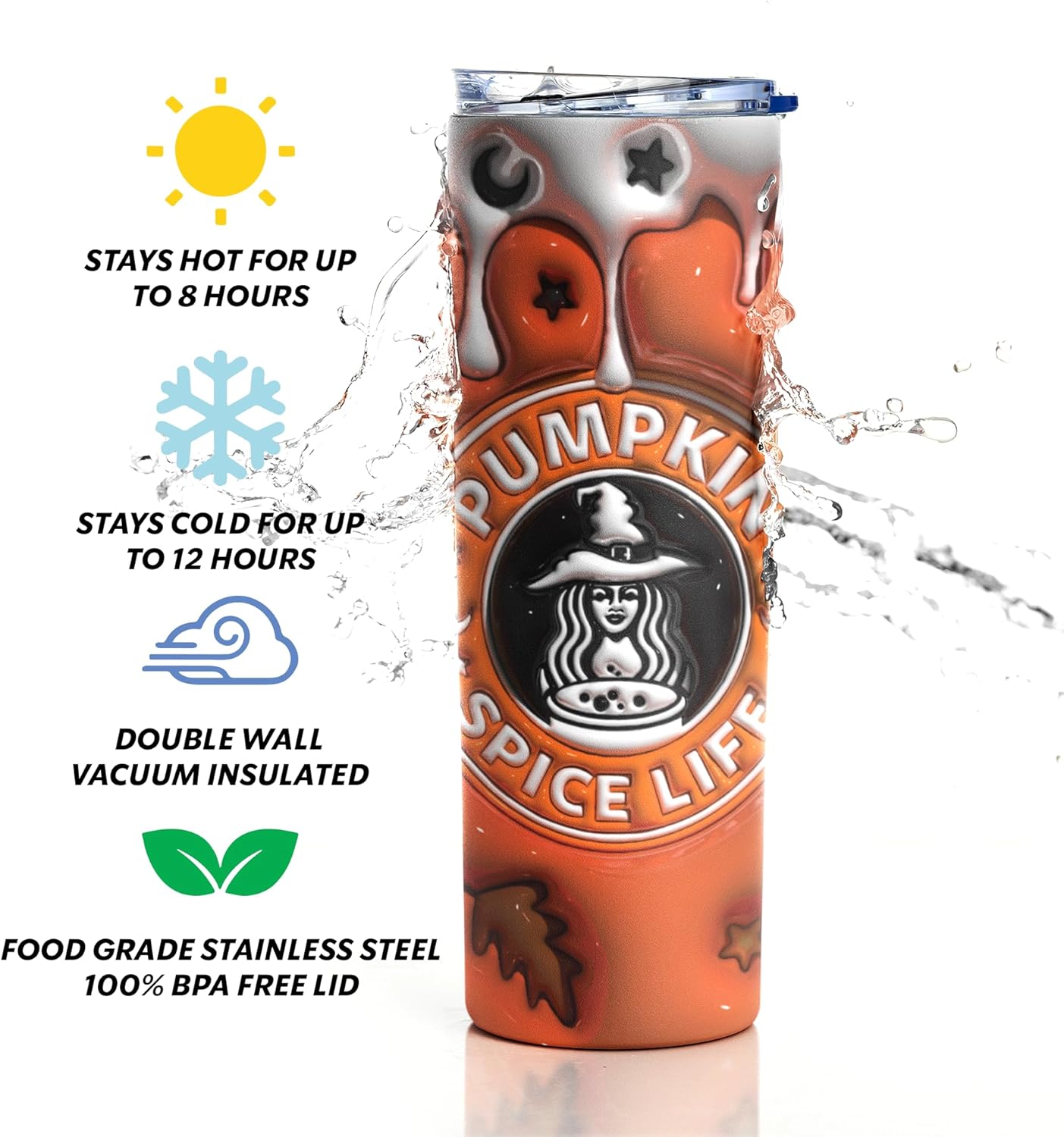 PSL – Vaso 3D de calabaza y especias, vasos de Halloween, taza de cerveza de brujas, regalos de otoño para mujeres, diseño de acero inoxidable