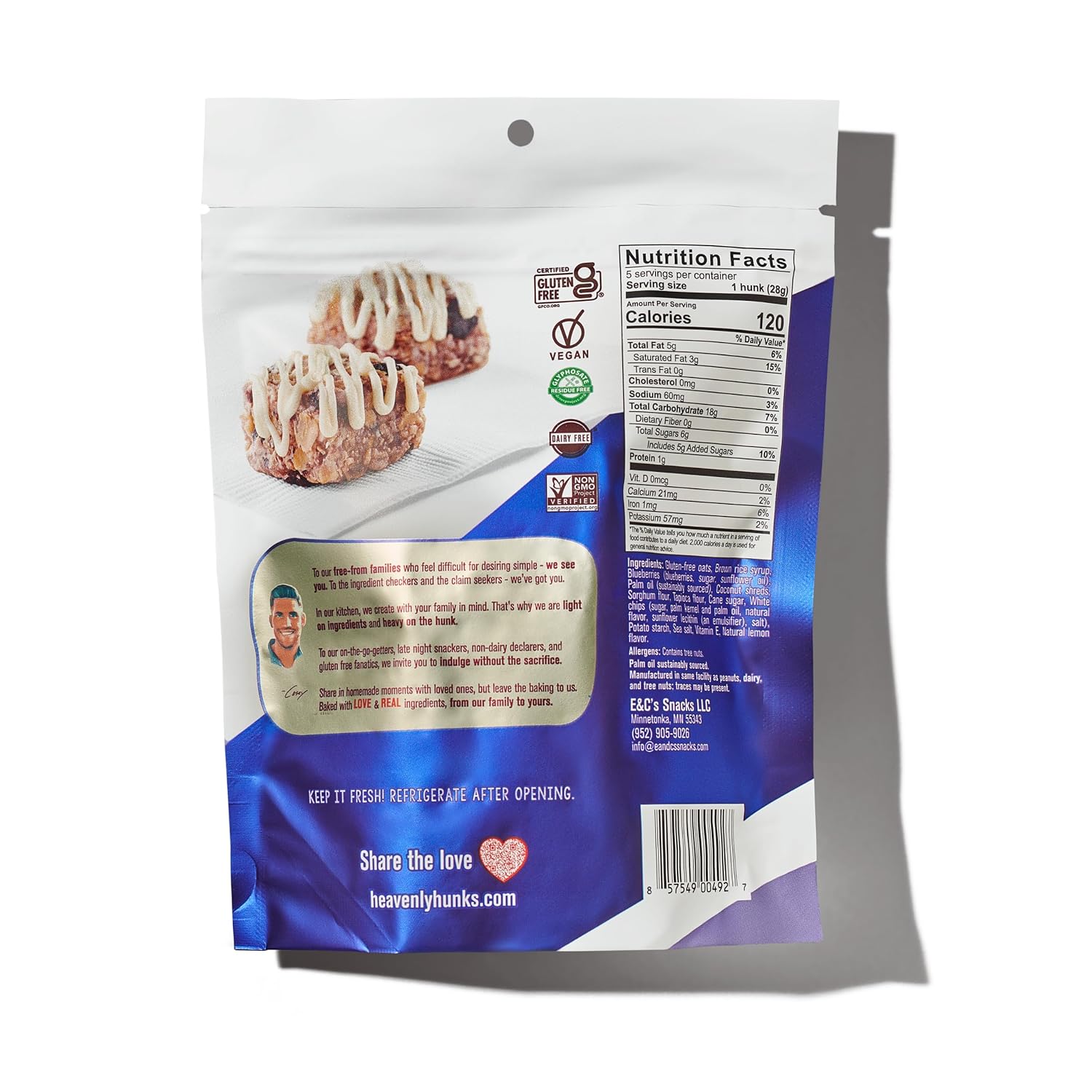 Heavenly Hunks Galletas de arándanos y limón, aperitivos saludables ridículamente increíbles, deliciosos aperitivos sin gluten con arándanos,