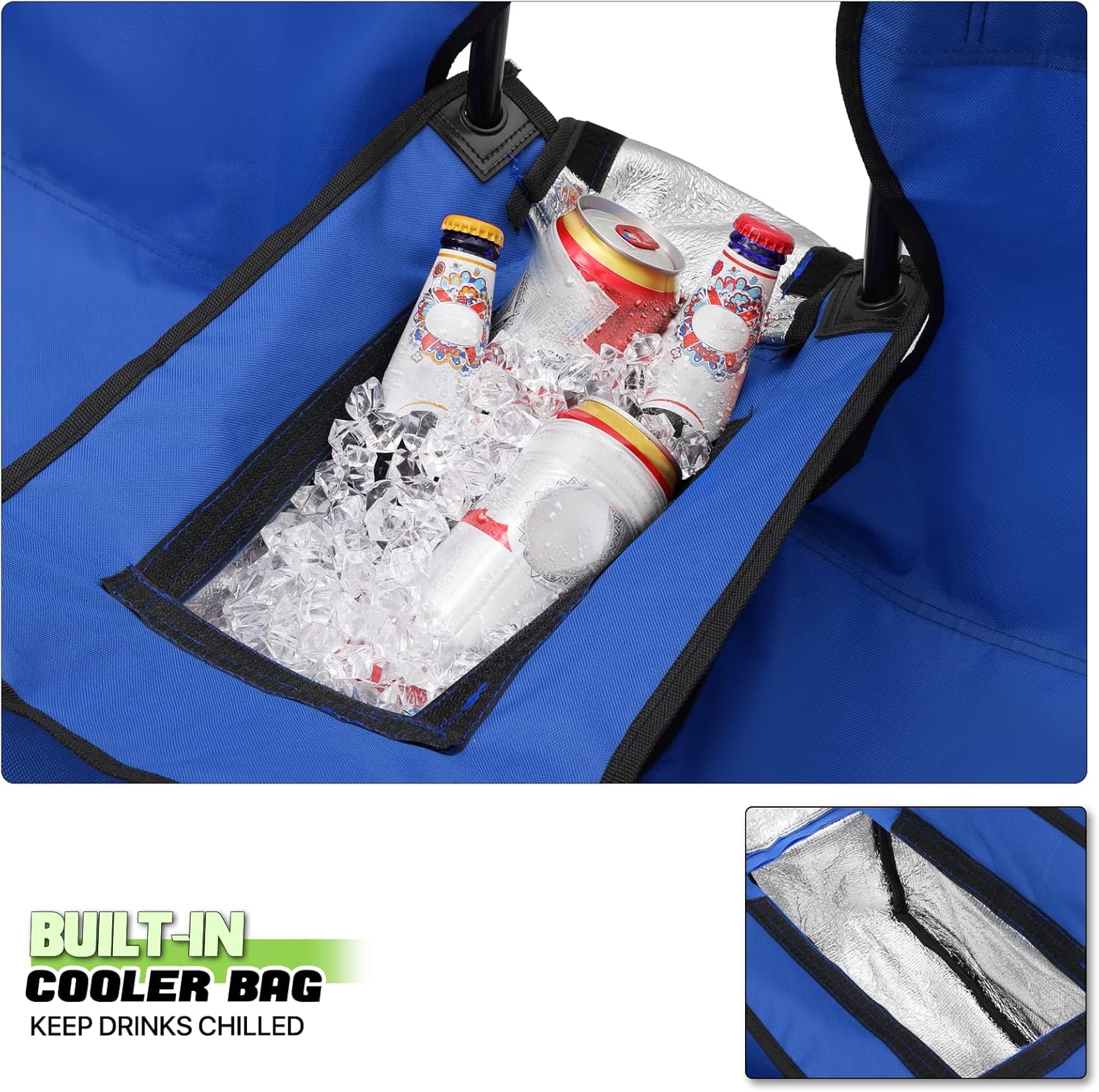 Magshion Silla de campamento doble con paraguas y enfriador para adultos, silla plegable de alta resistencia, color azul marino