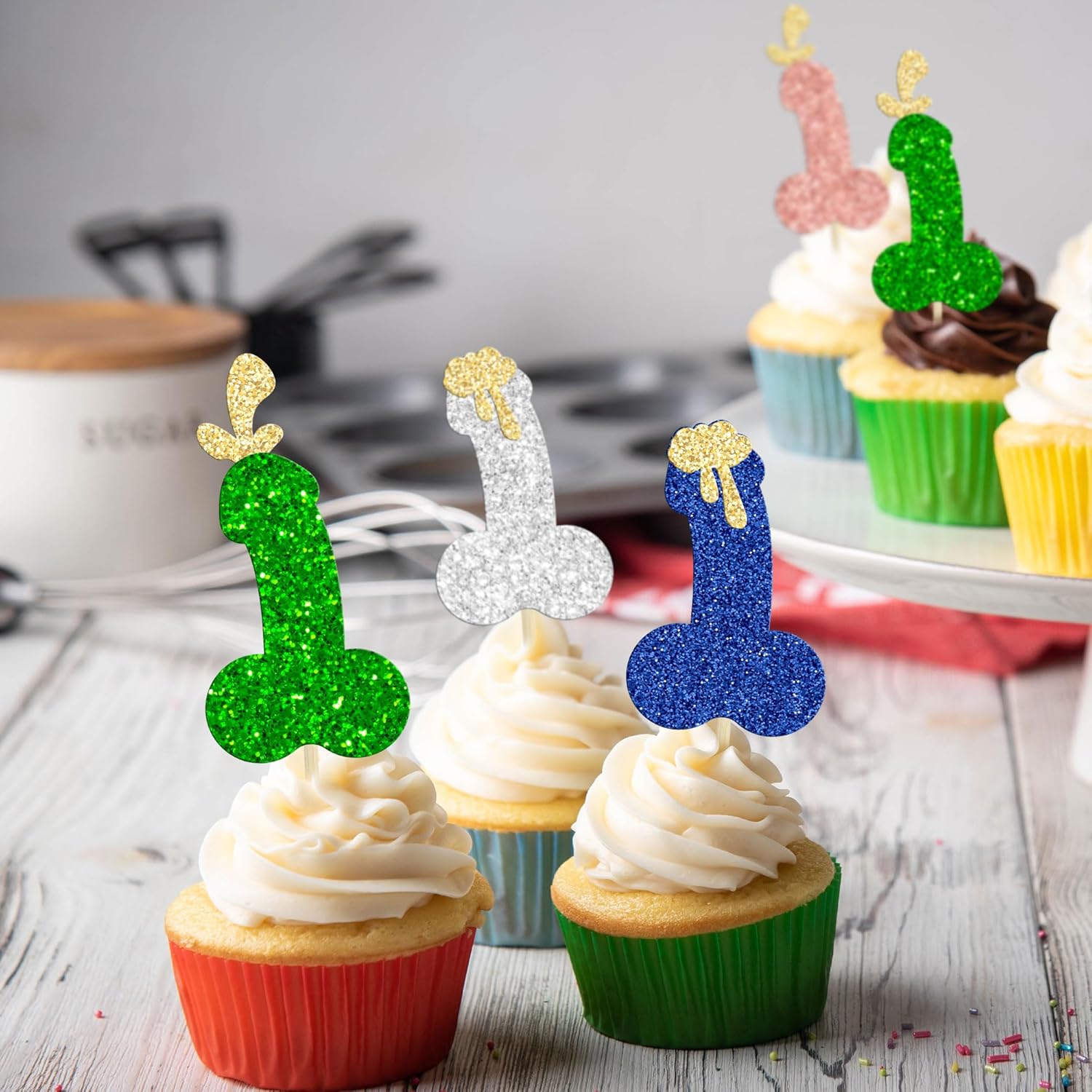 Gyufise 24 piezas de decoración de cupcakes para despedida de soltero con purpurina para despedidas de soltera o cupcakes, decoraciones divertidas