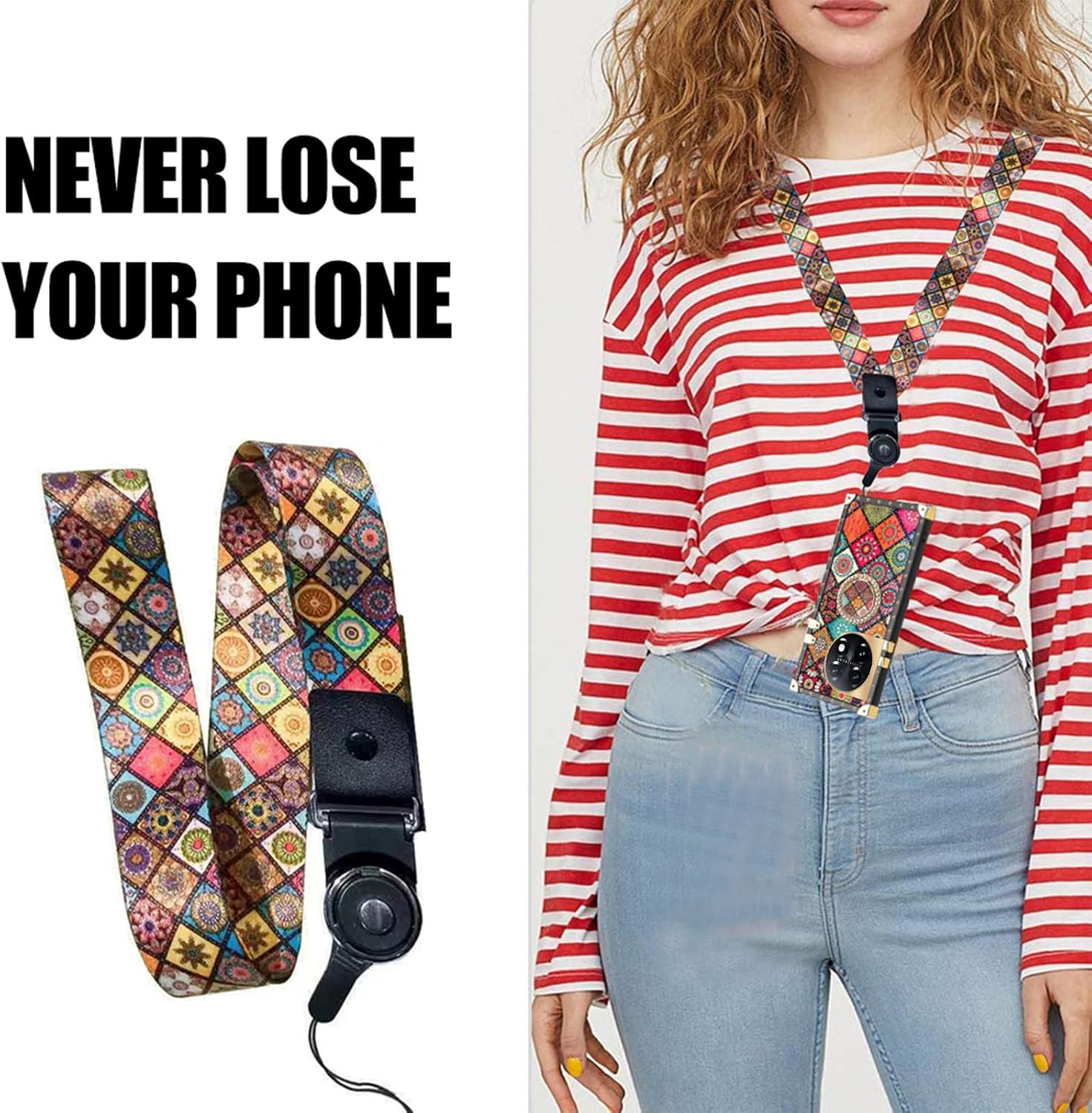 nancheng Funda cuadrada para Oneplus 11 (6.7 pulgadas) con soporte de anillo, diseño retro de flores de mandala para niñas y mujeres, esquinas