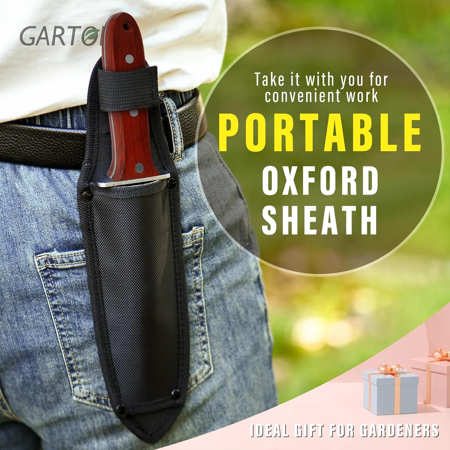 GARTOL Hori Hori – Cuchillo de jardín, herramientas de jardín con funda para deshierbar, excavar, cortar y plantar, con hoja de acero inoxidable de