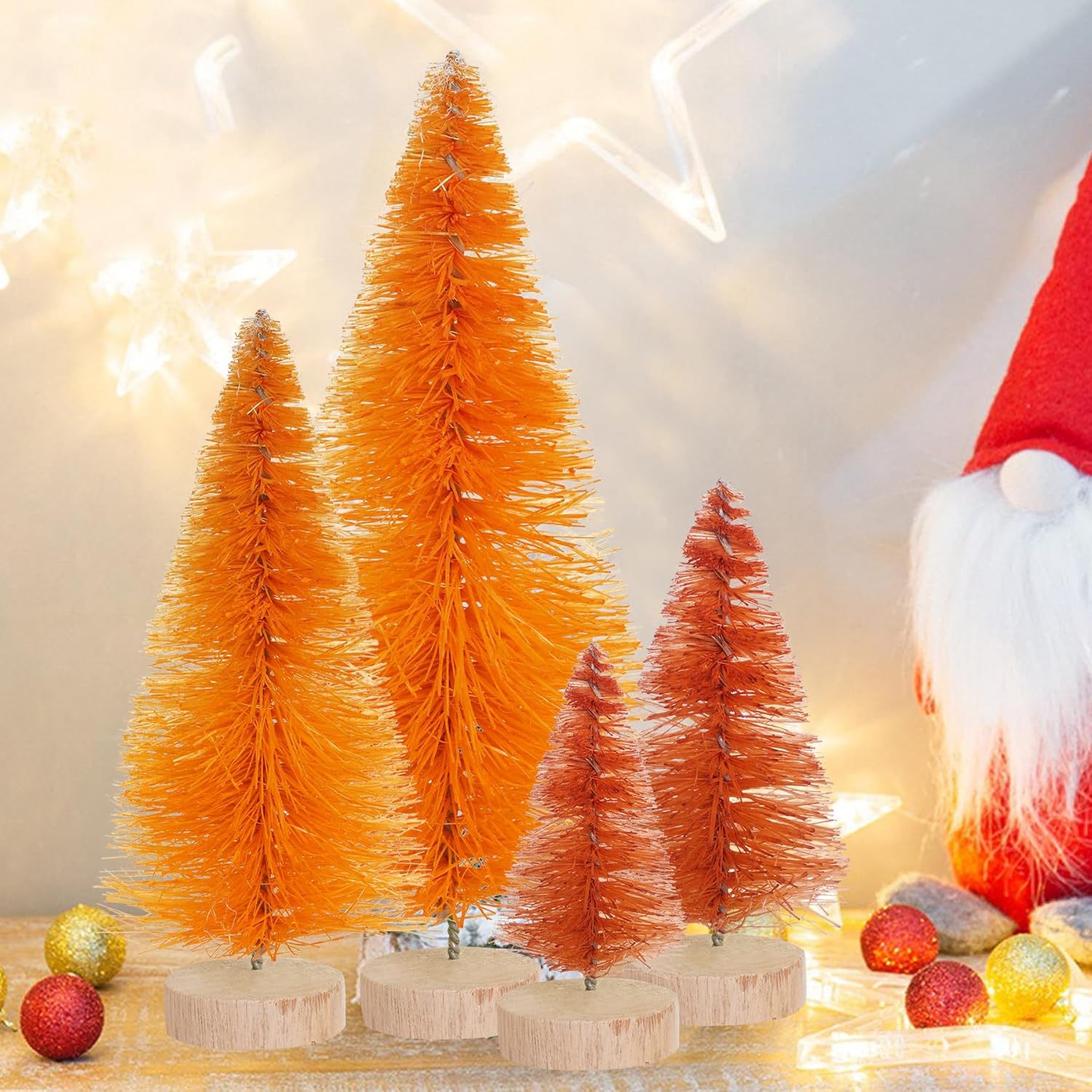 Yookat 40 mini árboles de Navidad artificiales de pino con base de madera, árboles de sisal para botellas, árboles de cepillo de colores surtidos