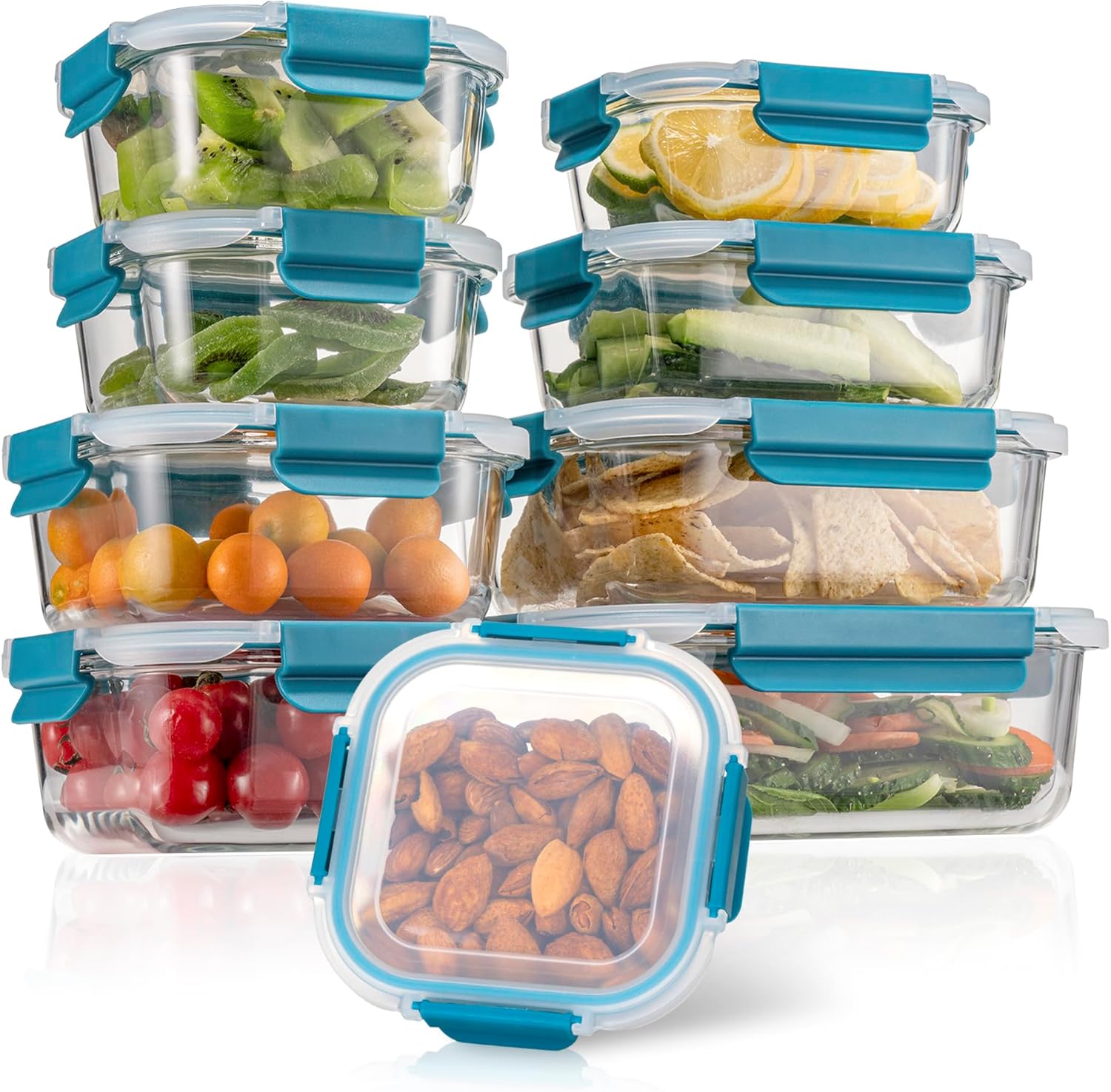 Recipientes de vidrio para almacenamiento de alimentos con tapas, recipientes de vidrio para preparación de comidas para almuerzo, despensa,