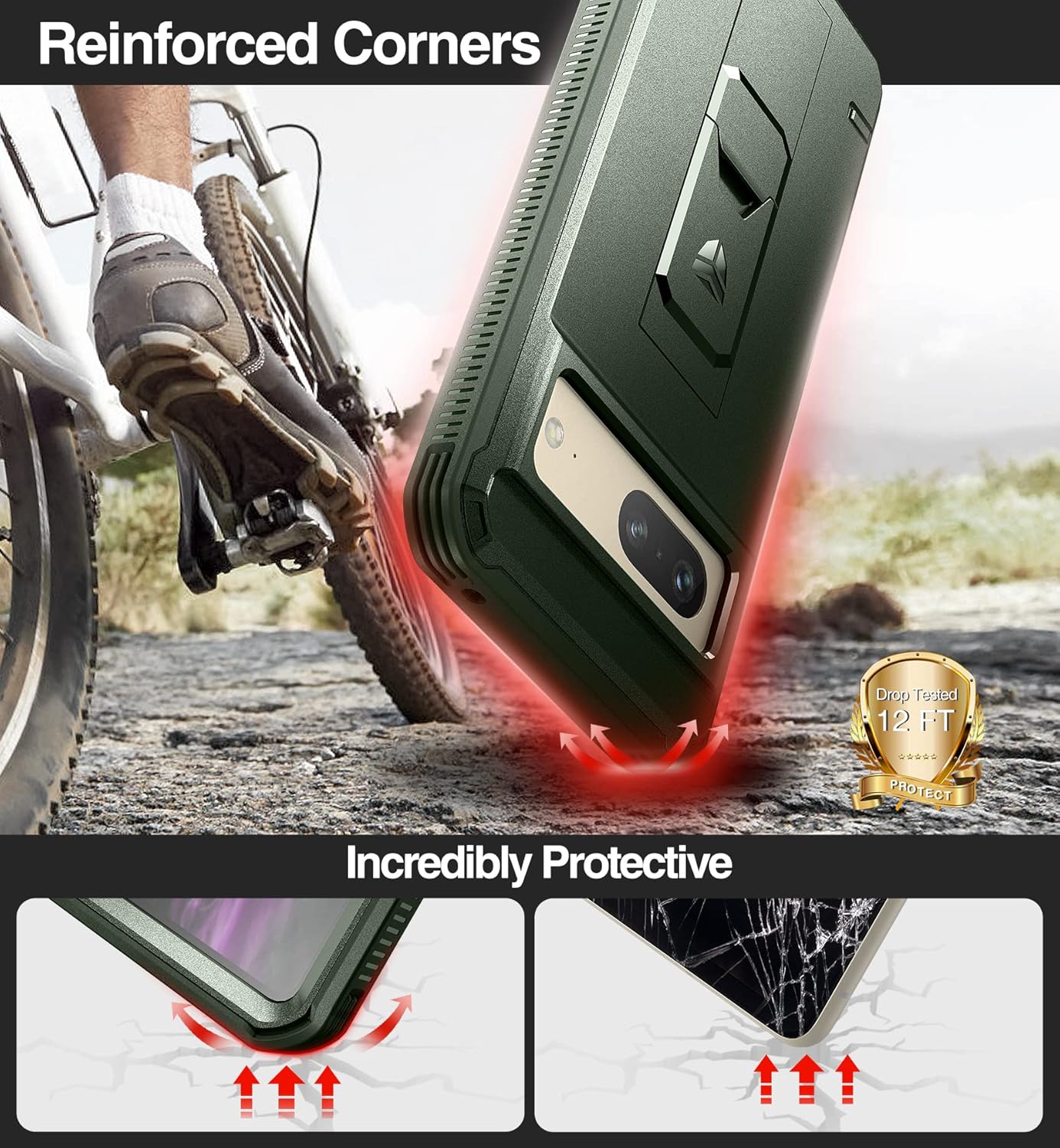 Dexnor Funda de cuerpo completo para Google Pixel 7, protector de pantalla y soporte integrados resistente protección de grado militar a prueba de