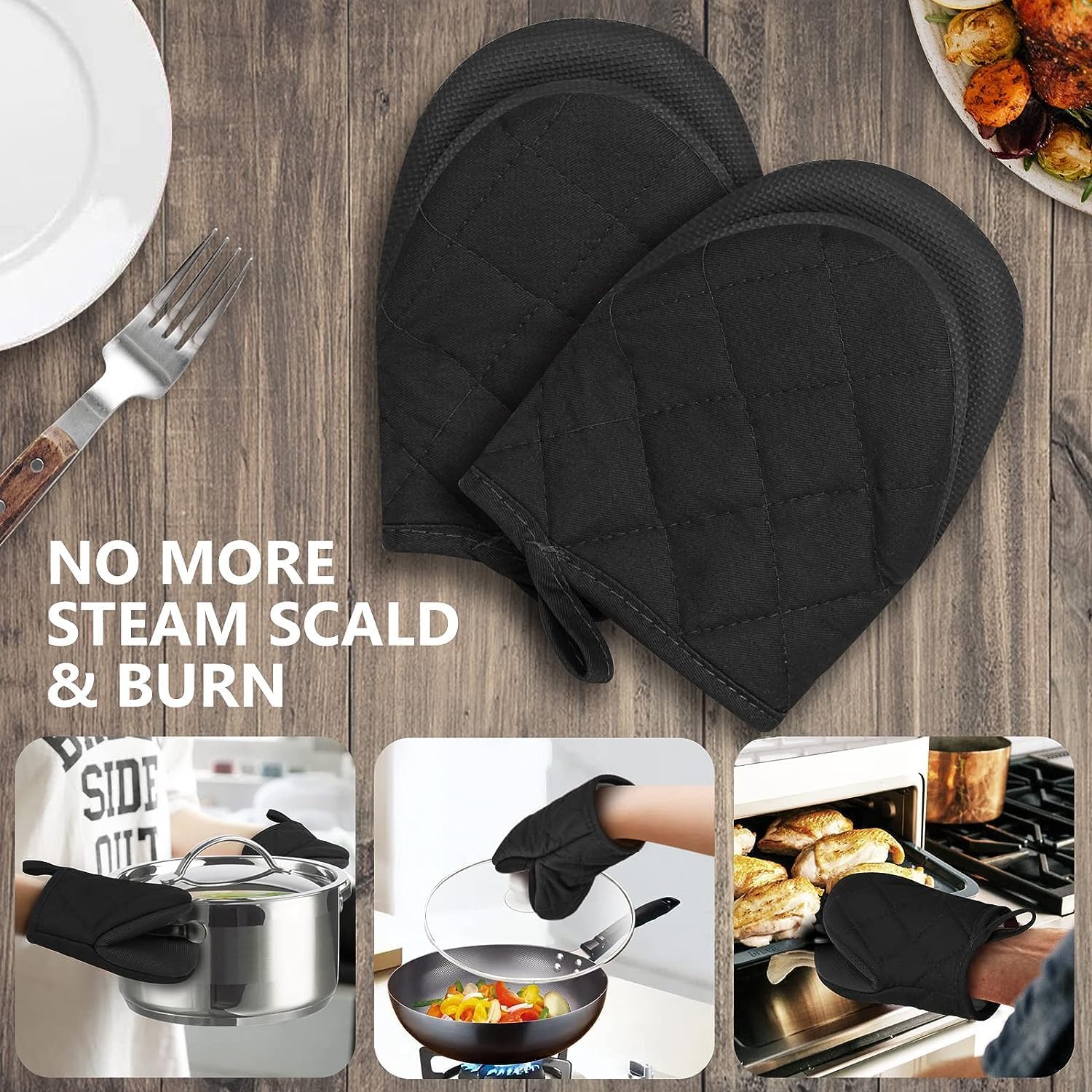 1 par de guantes cortos para horno con soporte para ollas, guantes de silicona para horno de cocina, resistentes al calor, 500 , mini guantes para