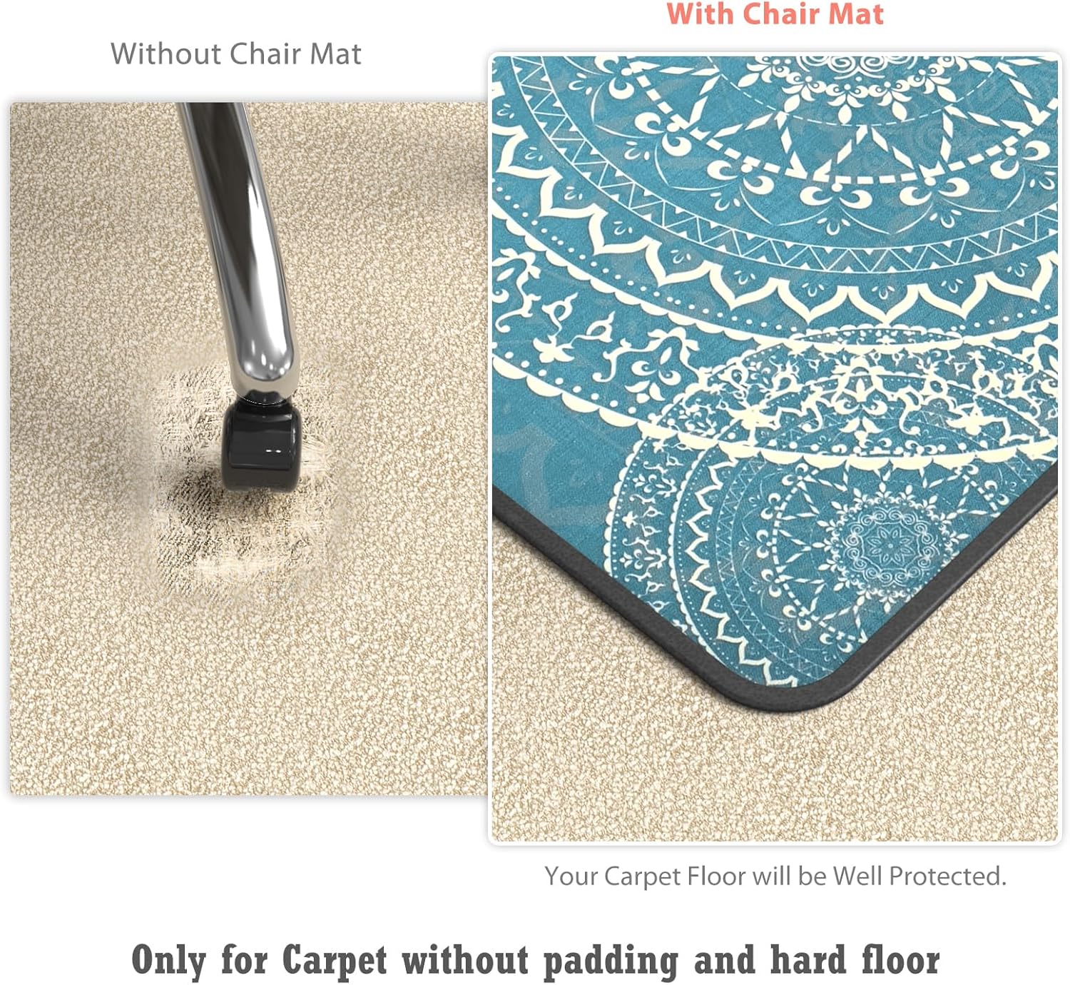 Tapete para silla de oficina resistente para alfombra y piso de madera dura, tapete bohemio para silla de escritorio, 36 x 48 pulgadas, tapete de